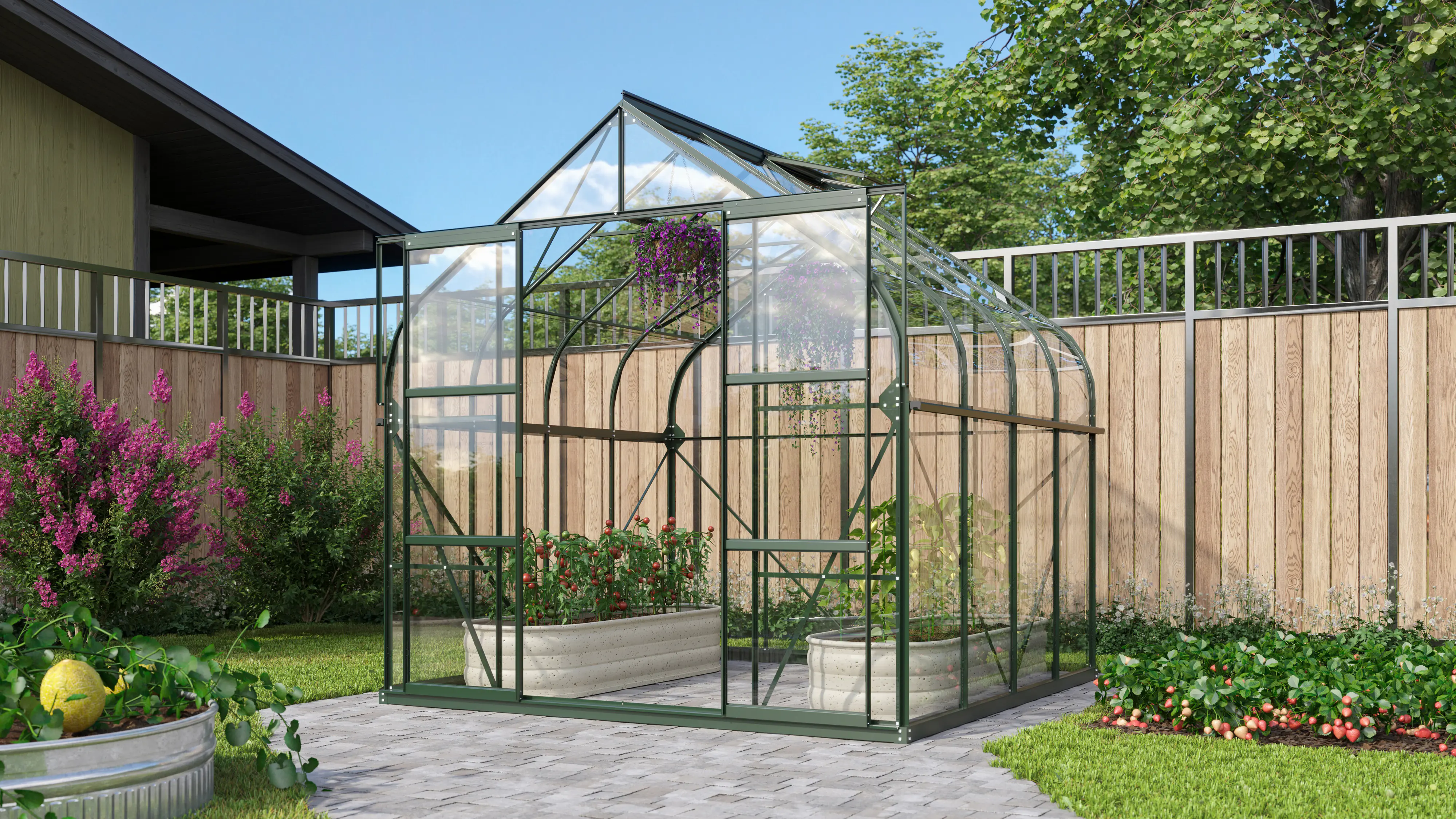 Vitavia Gewächshaus-Set Dione 6700 ESG 3 mm smaragd 254 x 254 cm 