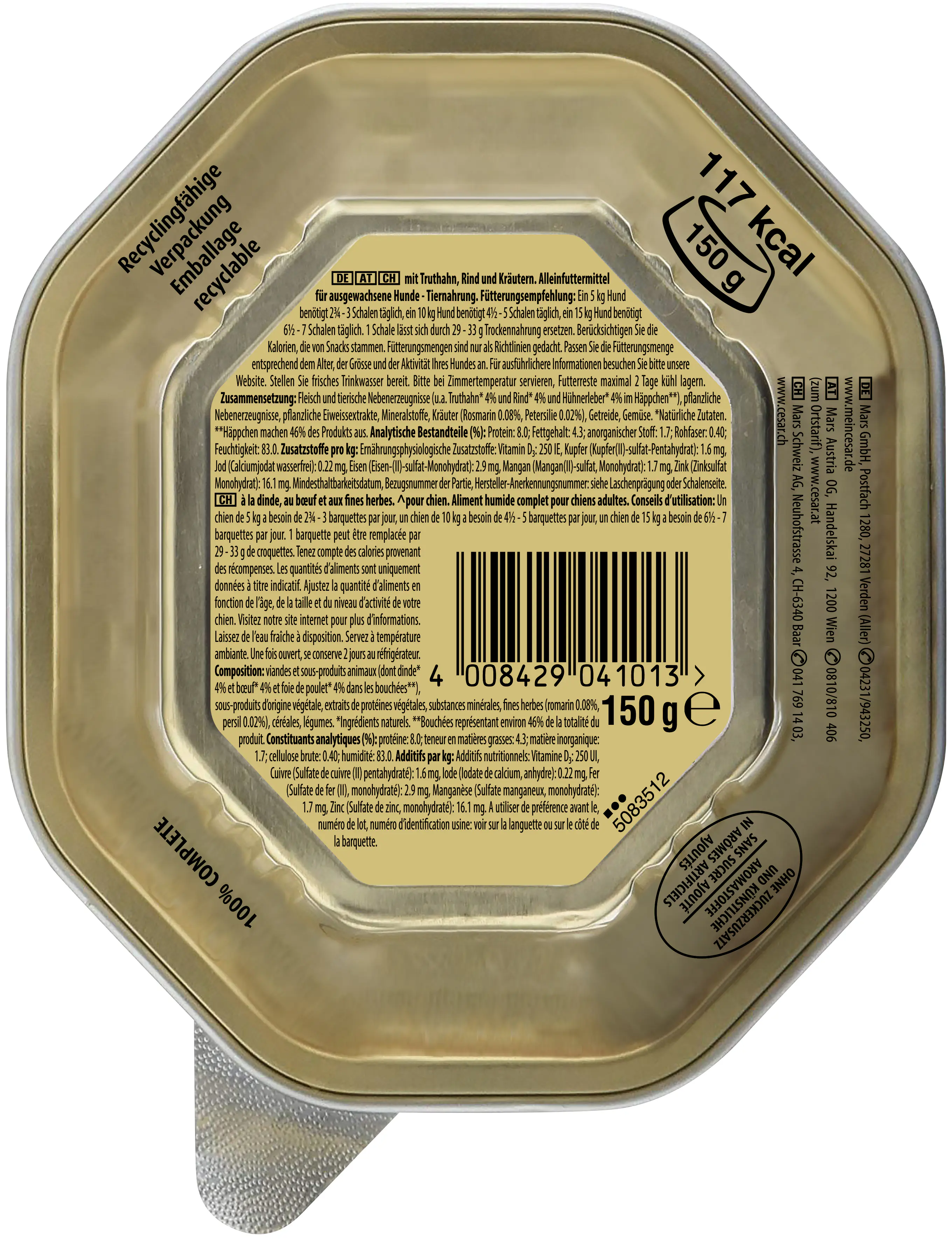 Cesar Hundenassfutter Landragout Adult 150 g Truthahn & Rind
