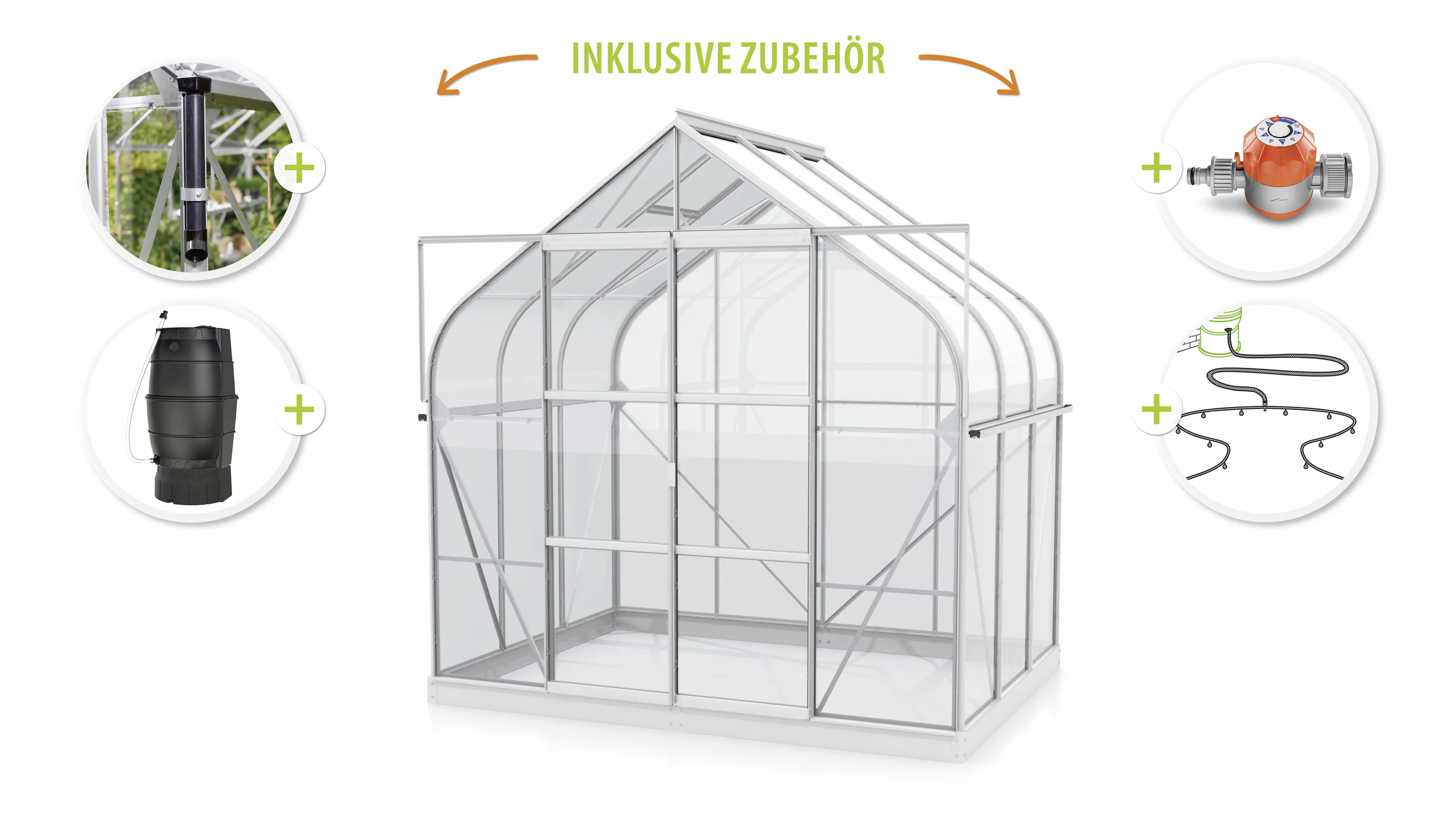 Vitavia Gewächshaus-Set-Set Dione 5000 ESG 3 mm alu 254 x 192 cm