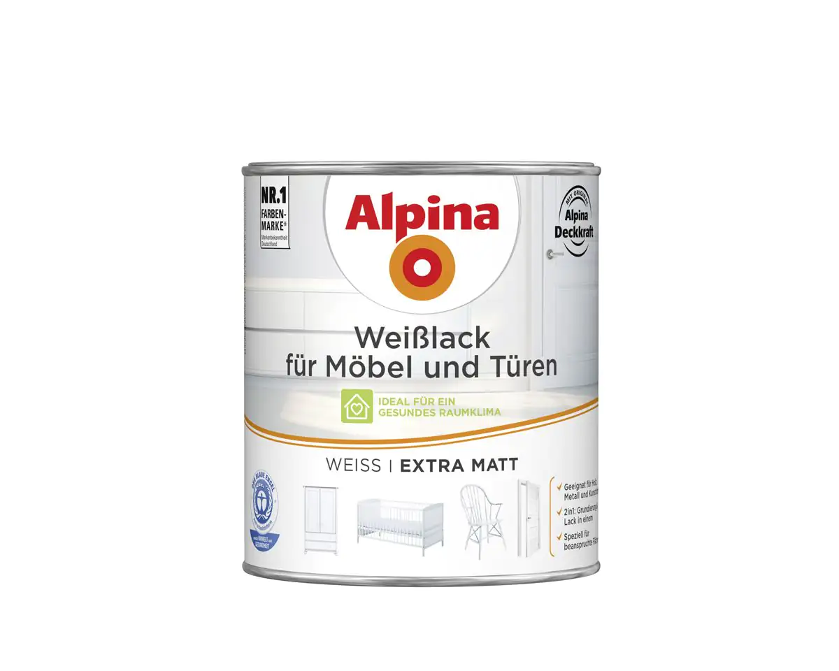 Alpina Weißlack für Möbel und Türen 750 ml weiß extra matt Alpina Weißlack für Möbel und Türen 750 ml weiß extra matt