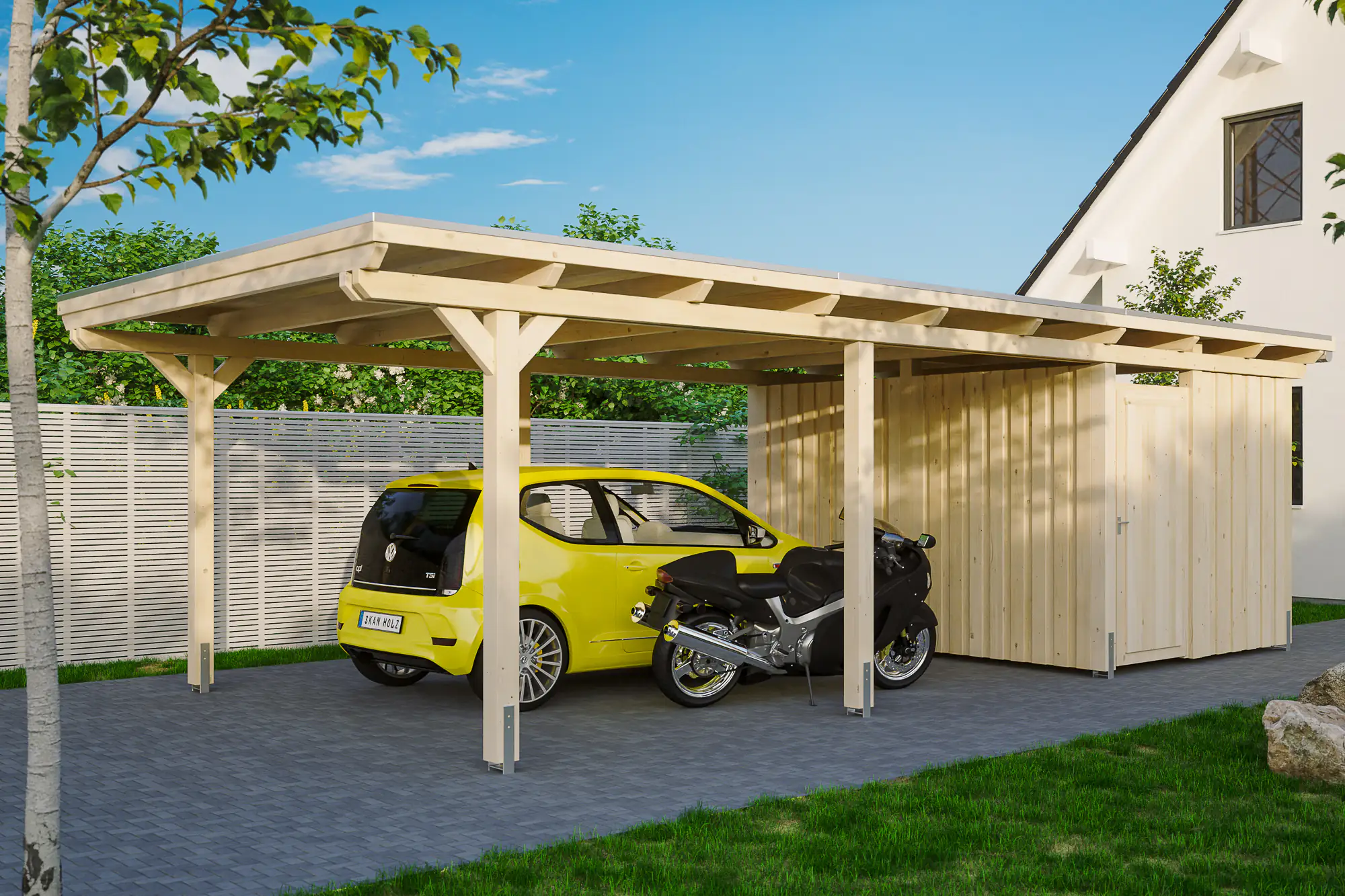 SKAN HOLZ Carport Emsland 404 x 846 cm mit Aluminiumdach mit Abstellraum