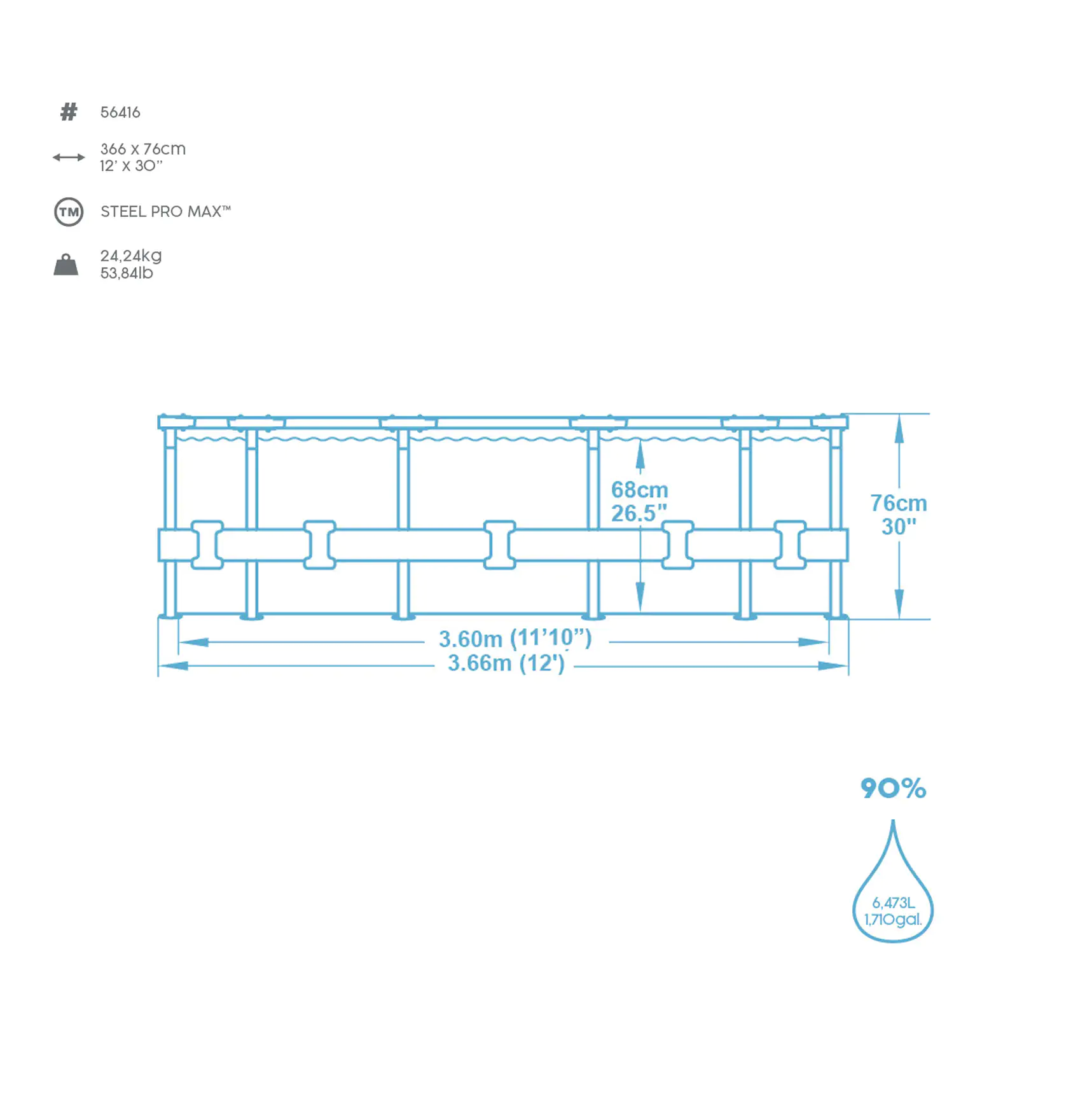 6942138981896_5 Bestway Steel Pro Max Frame Pool-Set Ø 366 x 76 cm, inkl. Filterpumpe