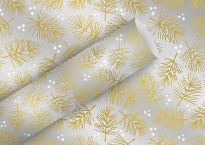 Braun & Company Geschenkpapier Weihnachtszweig weiß-gold 1,5m x 70 cm