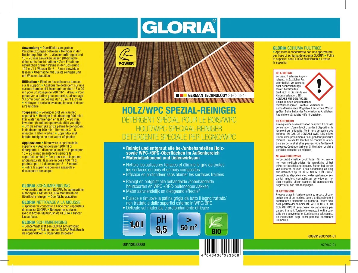 Gloria Holz und WPC Spezial-Reiniger Reinigungsmittel für Holzterrasse 1 L Gloria Holz und WPC Spezial-Reiniger Reinigungsmittel für Holzterrasse 1 L