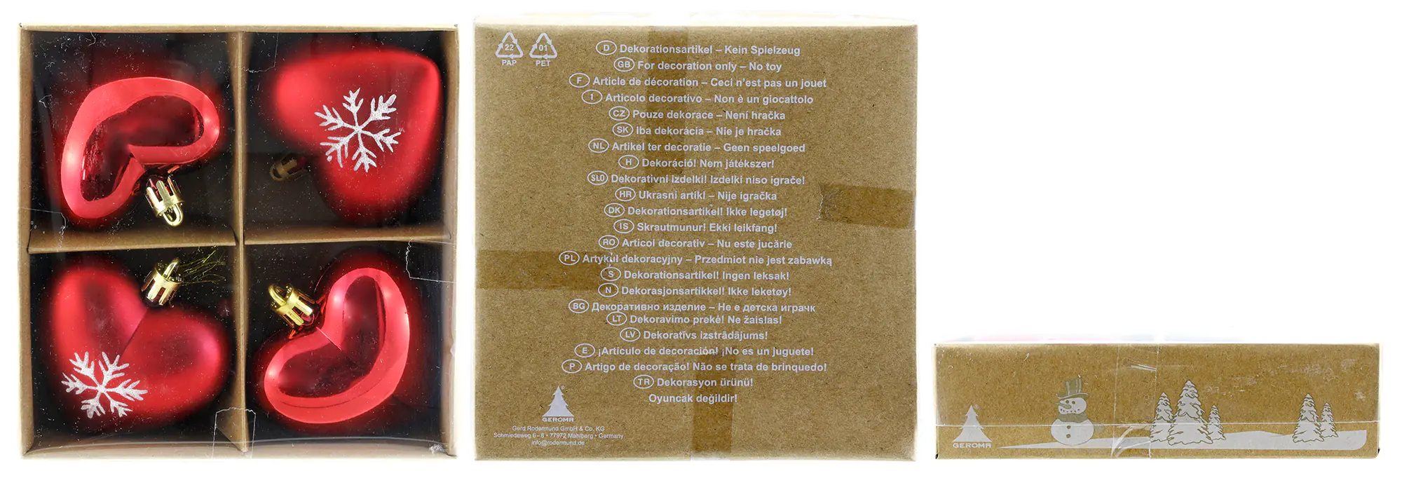 Weihnachtskugeln aus Kunststoff Herz Ø 7 cm rot weiß 4 Stück