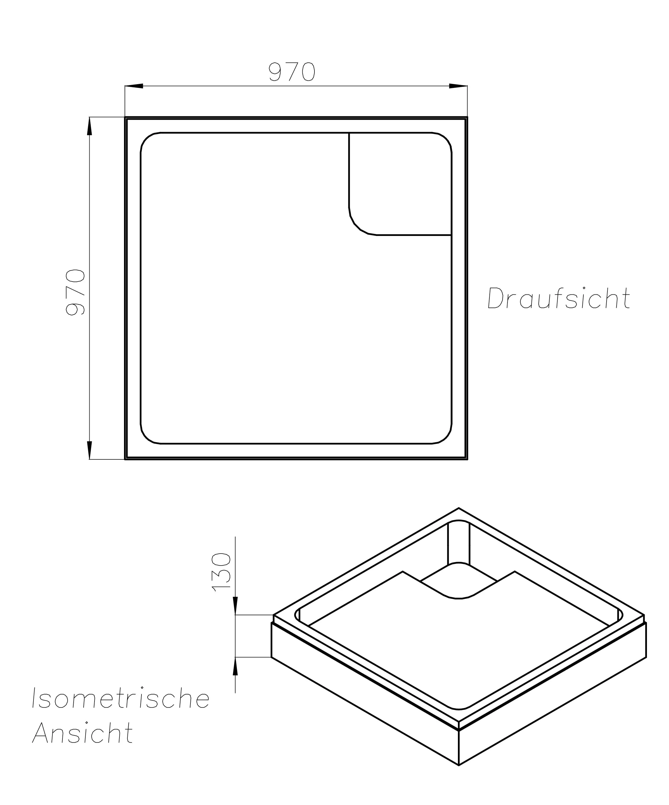 Ottofond Wannenträger Aruba 970 x 970 mm