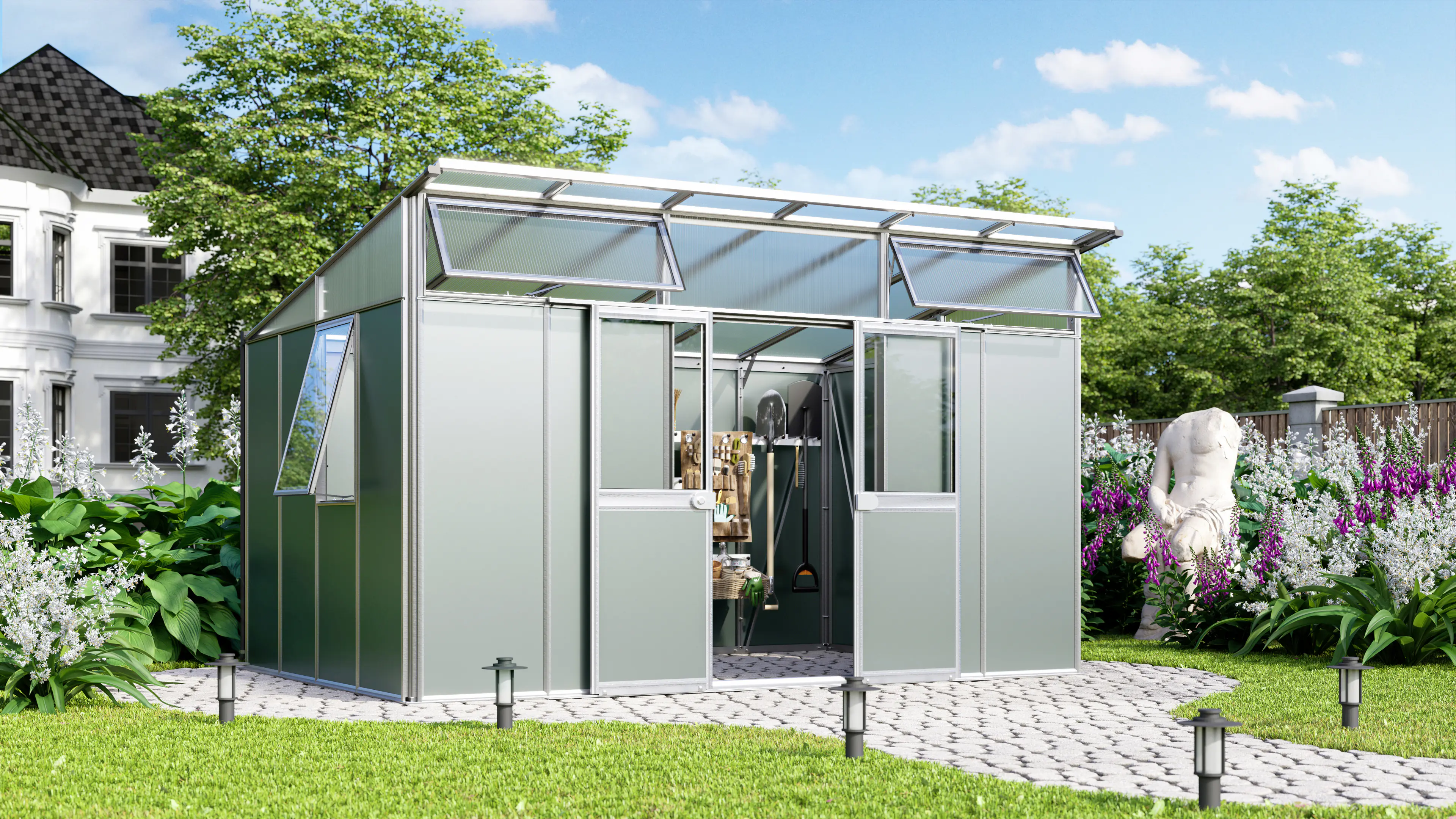 Vitavia Metallgerätehaus Kosmos 11500 salbei-grau eloxiert 392 x 295 cm