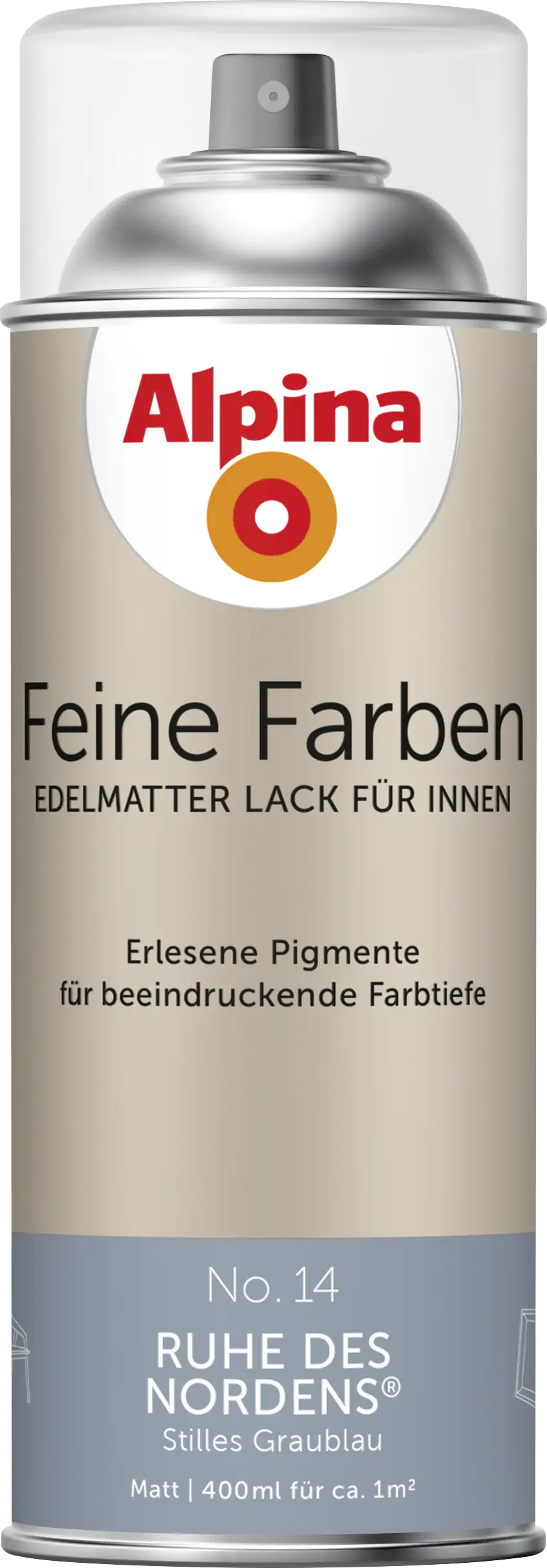 4001244764648 Alpina Feine Farben Sprühlack No. 14 Ruhe des Nordens  graublau edelmatt 400 ml