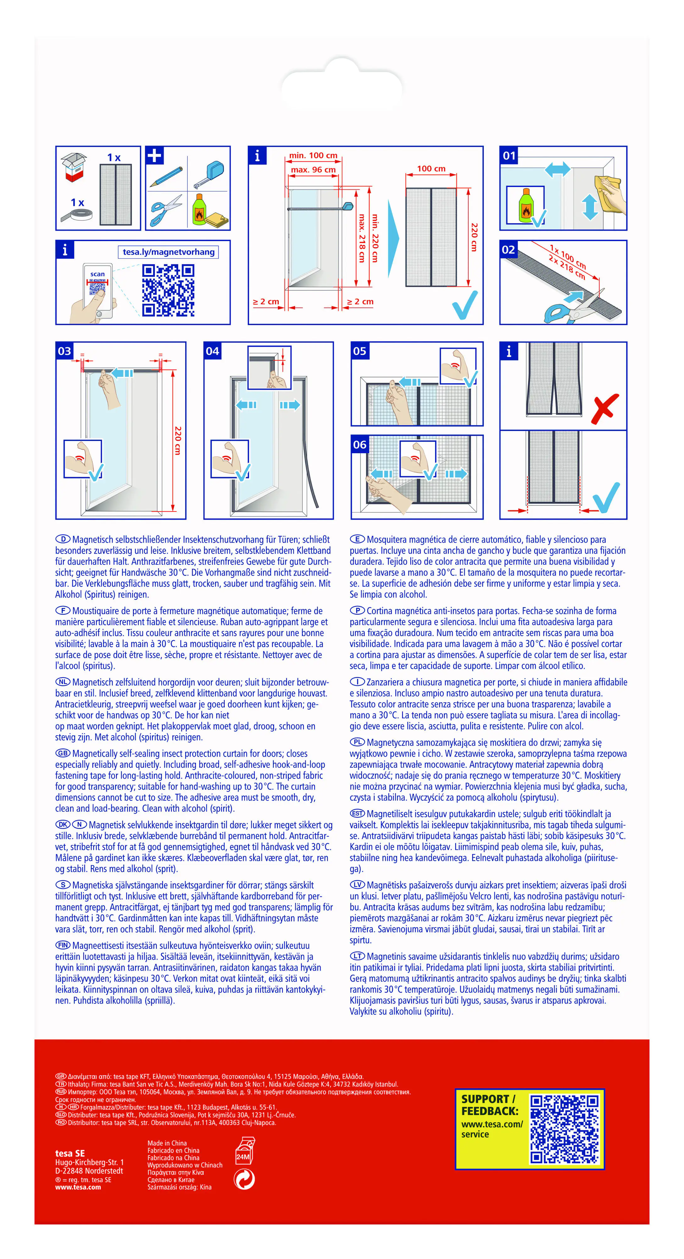 tesa Fliegengitter Magnetvorhang 100 x 220 cm anthrazit