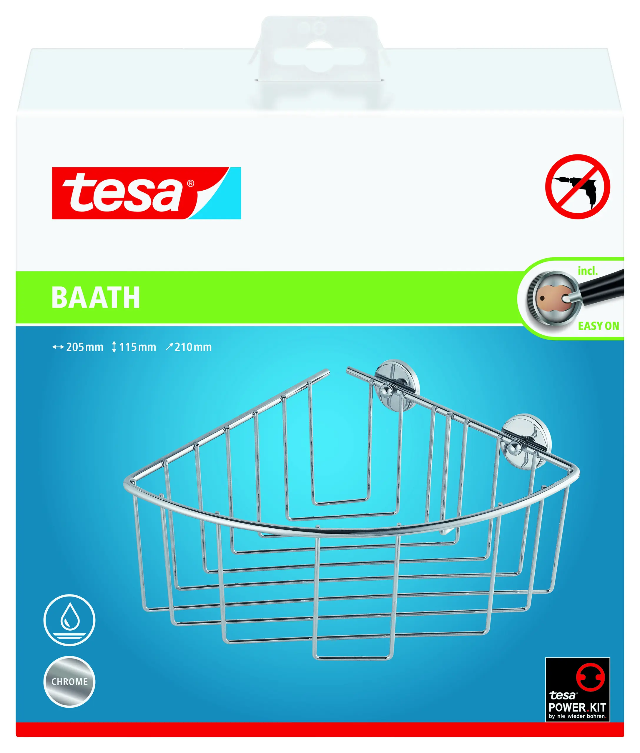 tesa Eck-Duschablage Baath Plus zum Kleben dreieckig 1 Ablage verchromt 21 cm