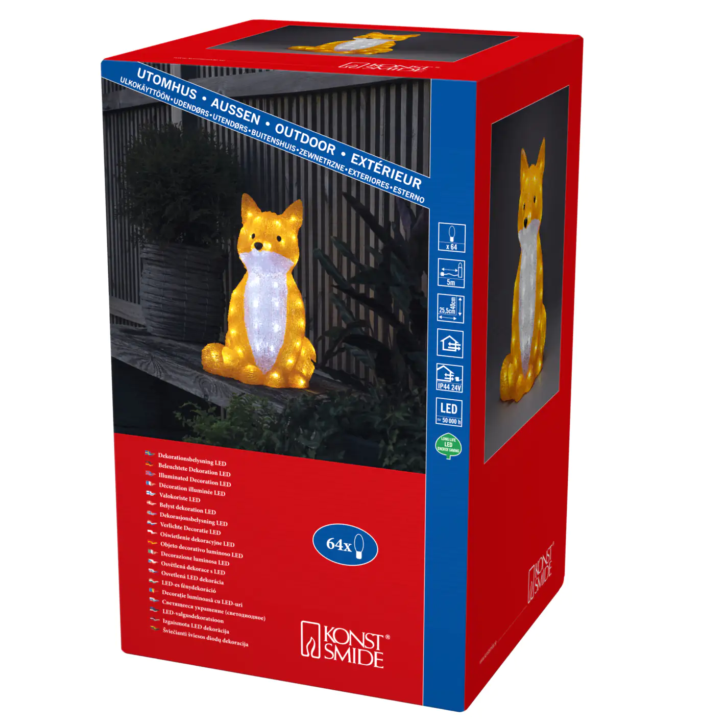 Konstsmide LED Fuchs Acryl 64 kalt weiße Dioden, 25,5cm x 24cm x 40cm