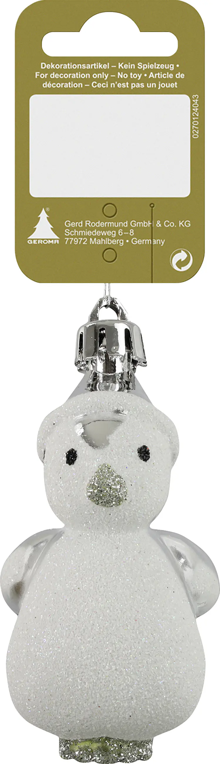 Weihnachtshänger Pinguin Kunststoff 4 x 8 cm silber-weiß 