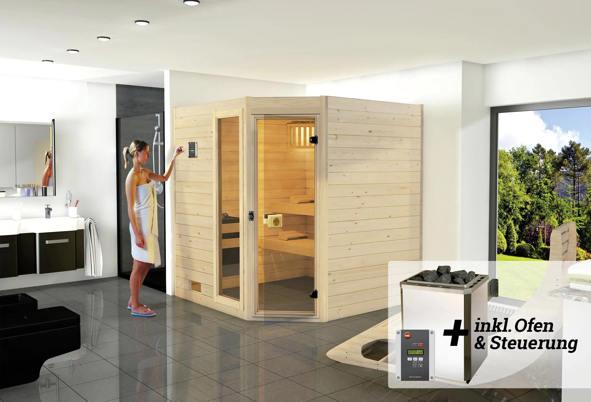 Weka Massivholz-Sauna Valida Eck 1.8 7,5 kW OS