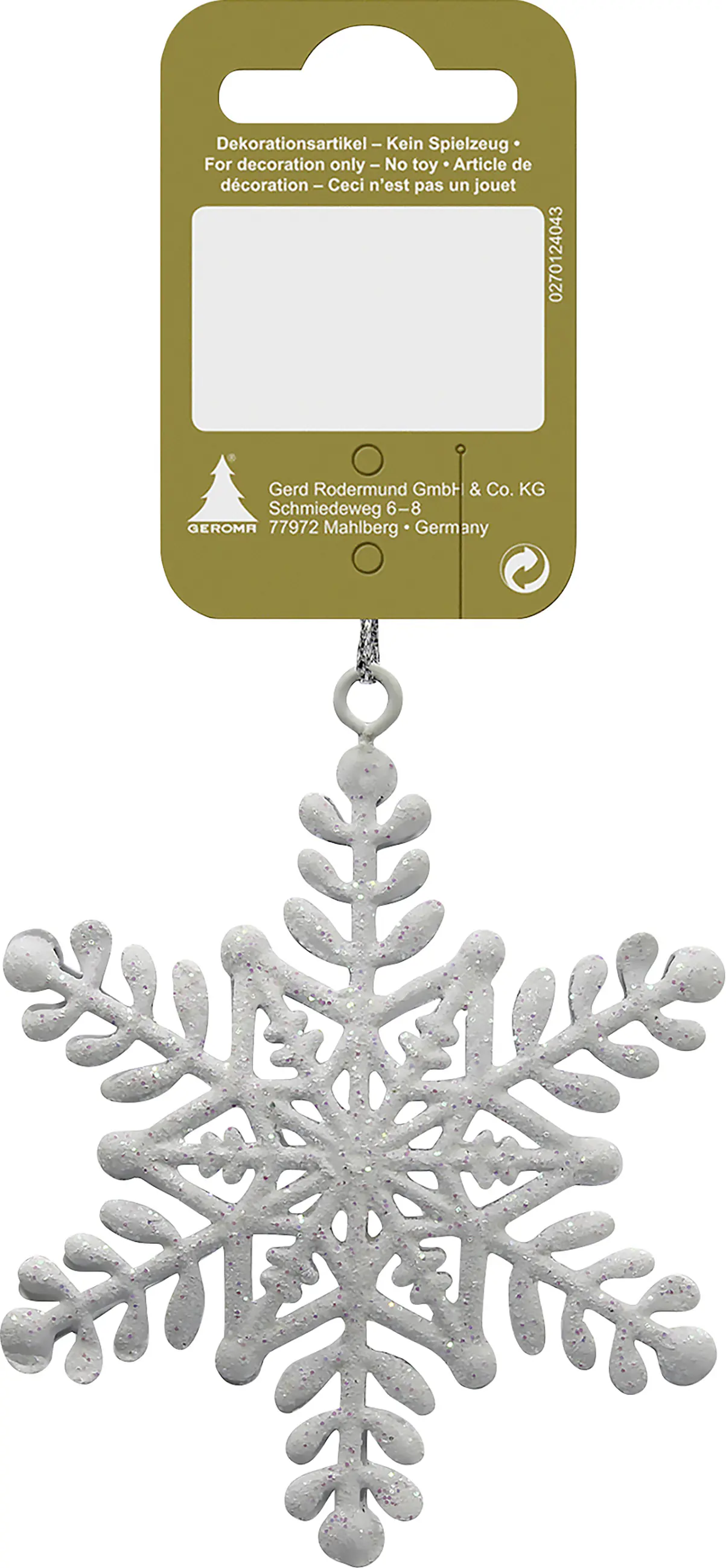 Weihnachtshänger Schneeflocke Metall 8 cm weiß 