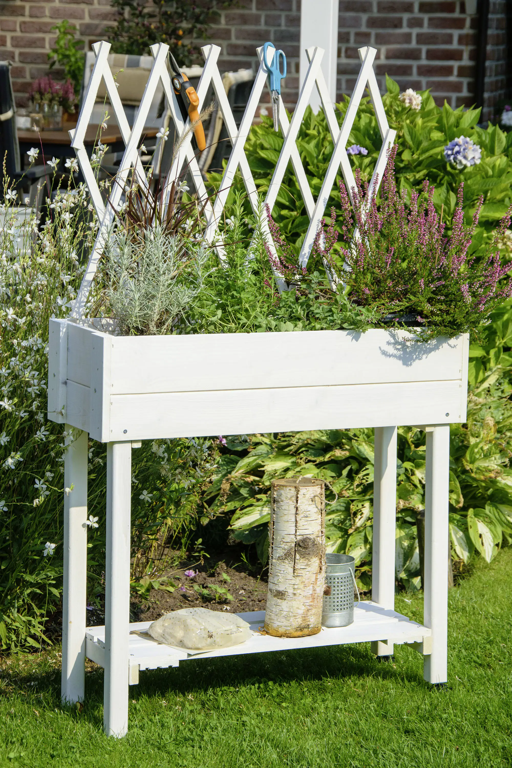 Dobar Rollbares Hochbeet mit Rankgitter weiß 79 x 28,5 x 130 cm