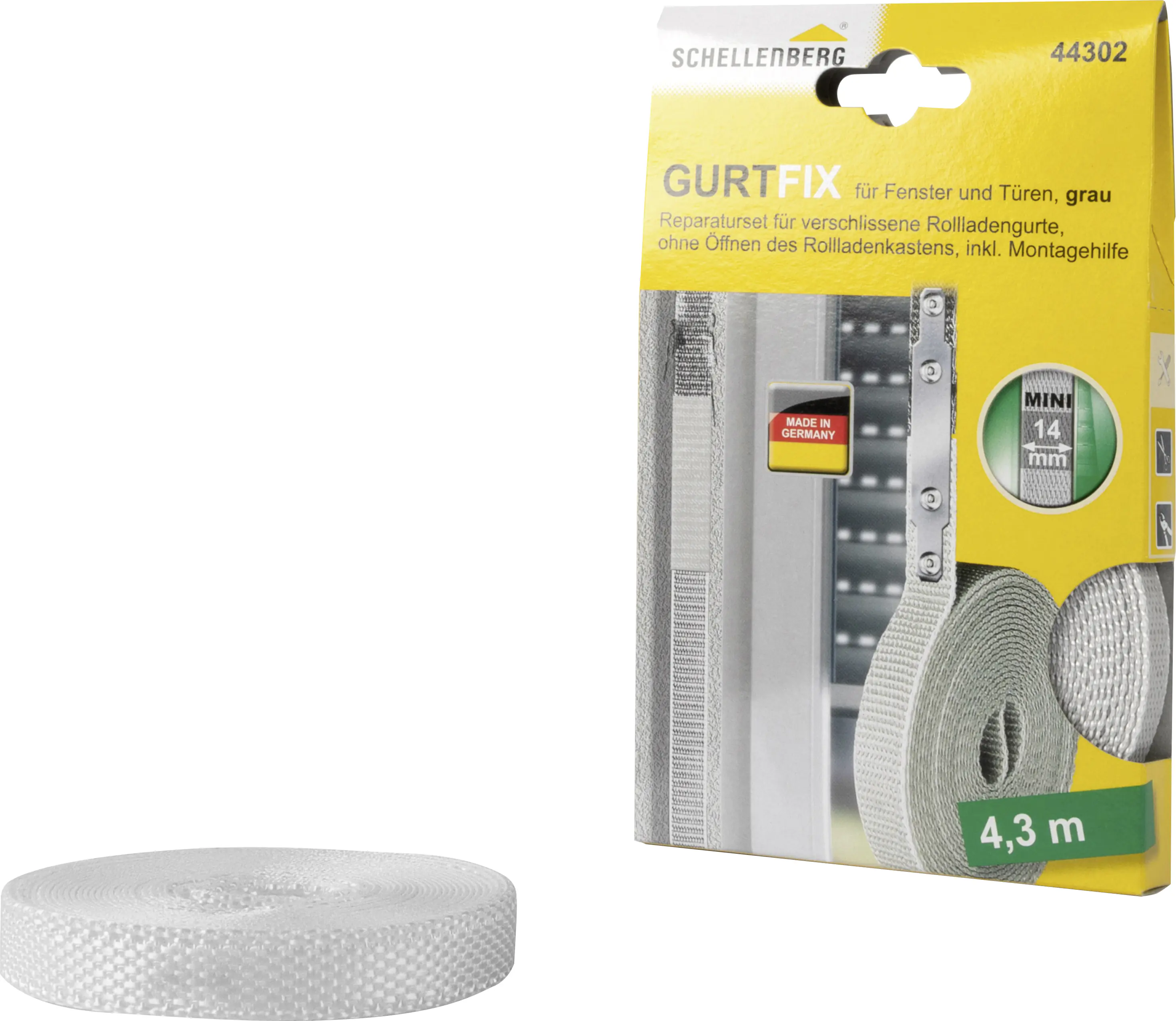Schellenberg Gurtfix Mini Schnellreparaturset 14 mm x 4,30 m grau