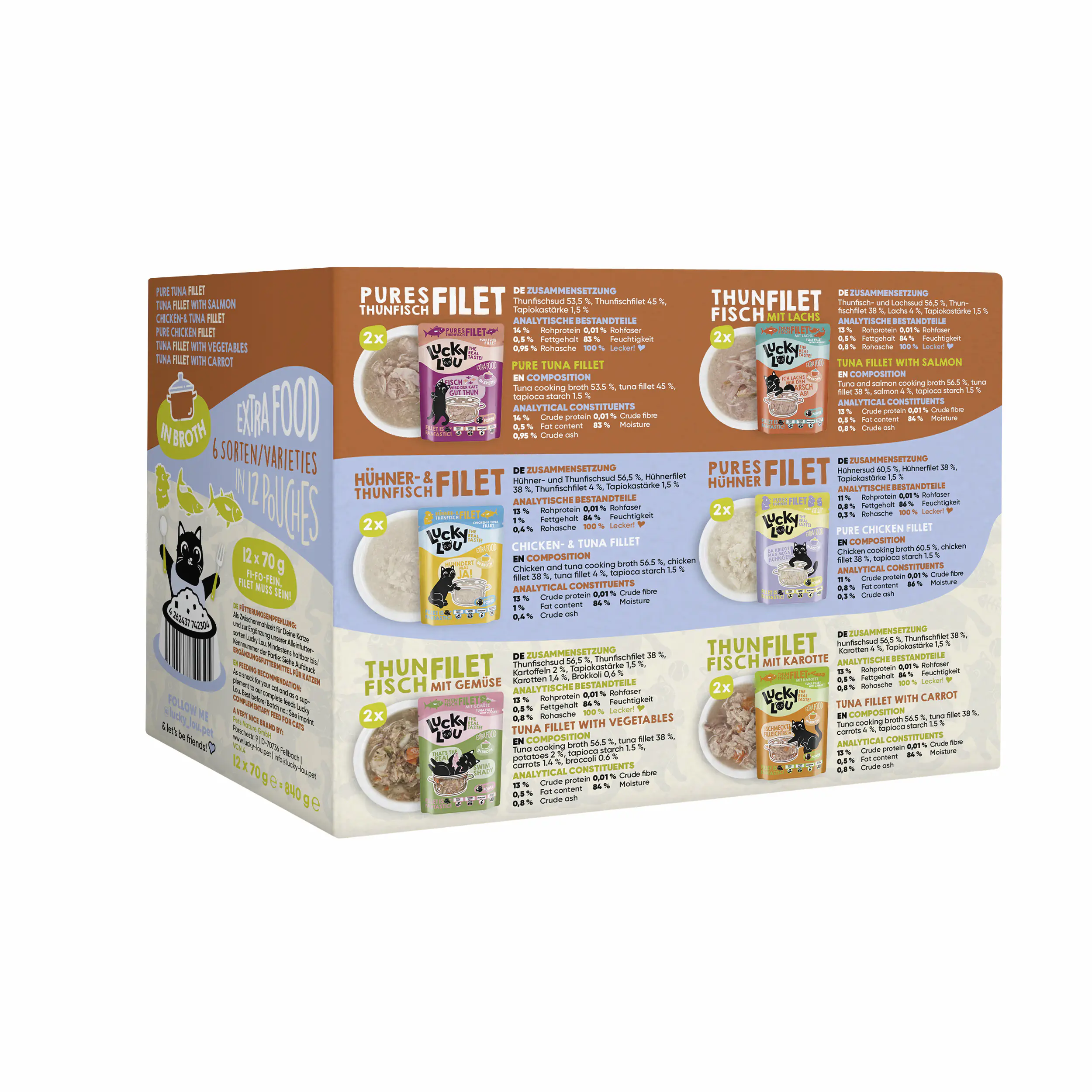 Lucky Lou Extrafood Katzennassfutter Adult getreidefrei 12 x 70 g Sud-Mix-Box