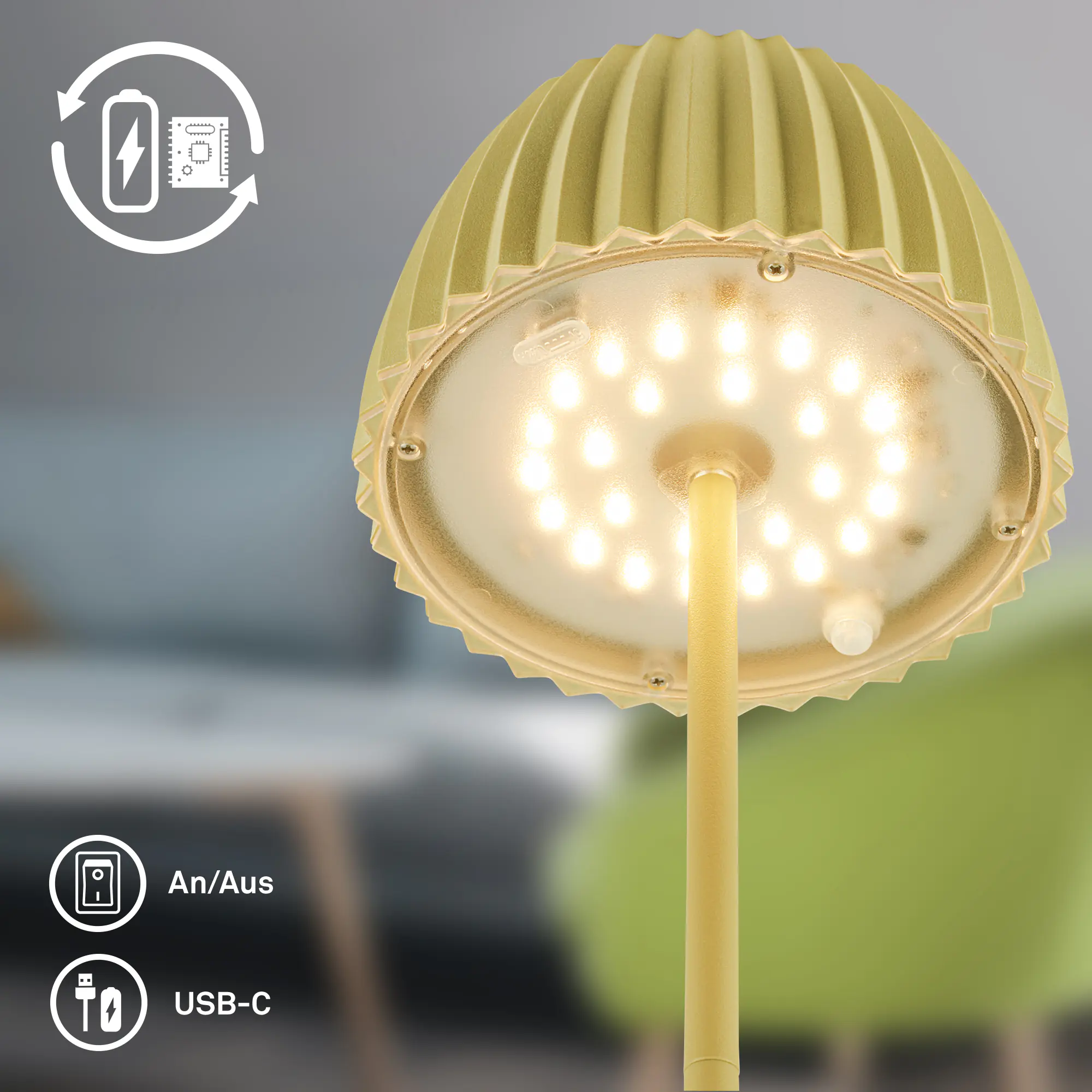 Briloner LED-Tischleuchte Riffle mit Akku grün dimmbar