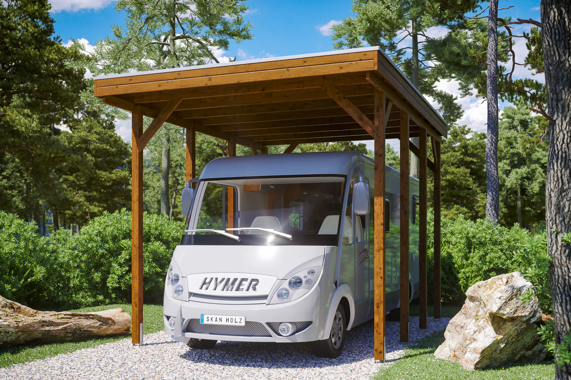 SKAN HOLZ Carport Friesland Caravan 397 x 555 cm, lasiert in Nussbaum