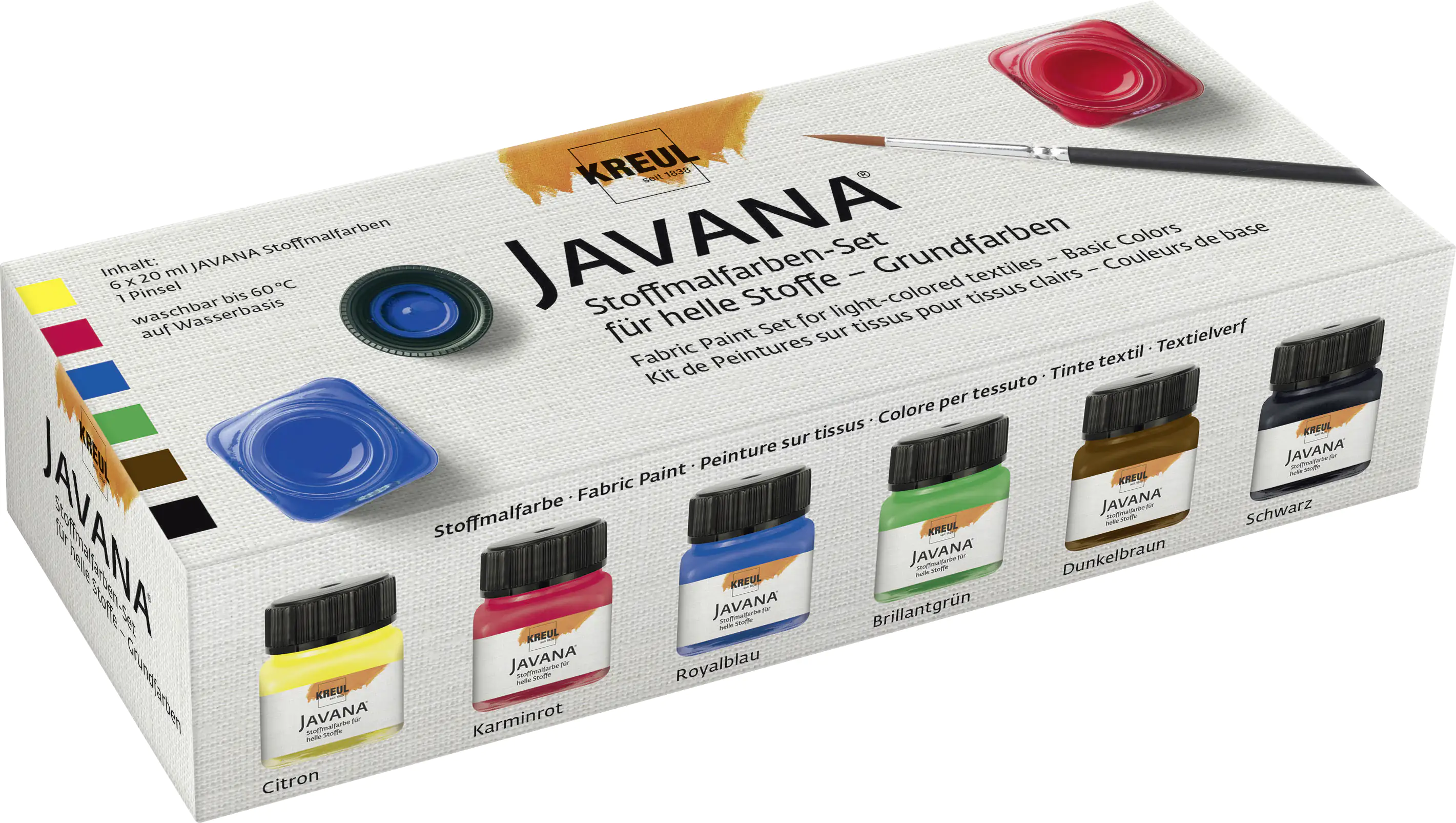 Kreul Javana Stoffmalfarben Set 6 x 20 ml für helle Stoffe, Grundfarben