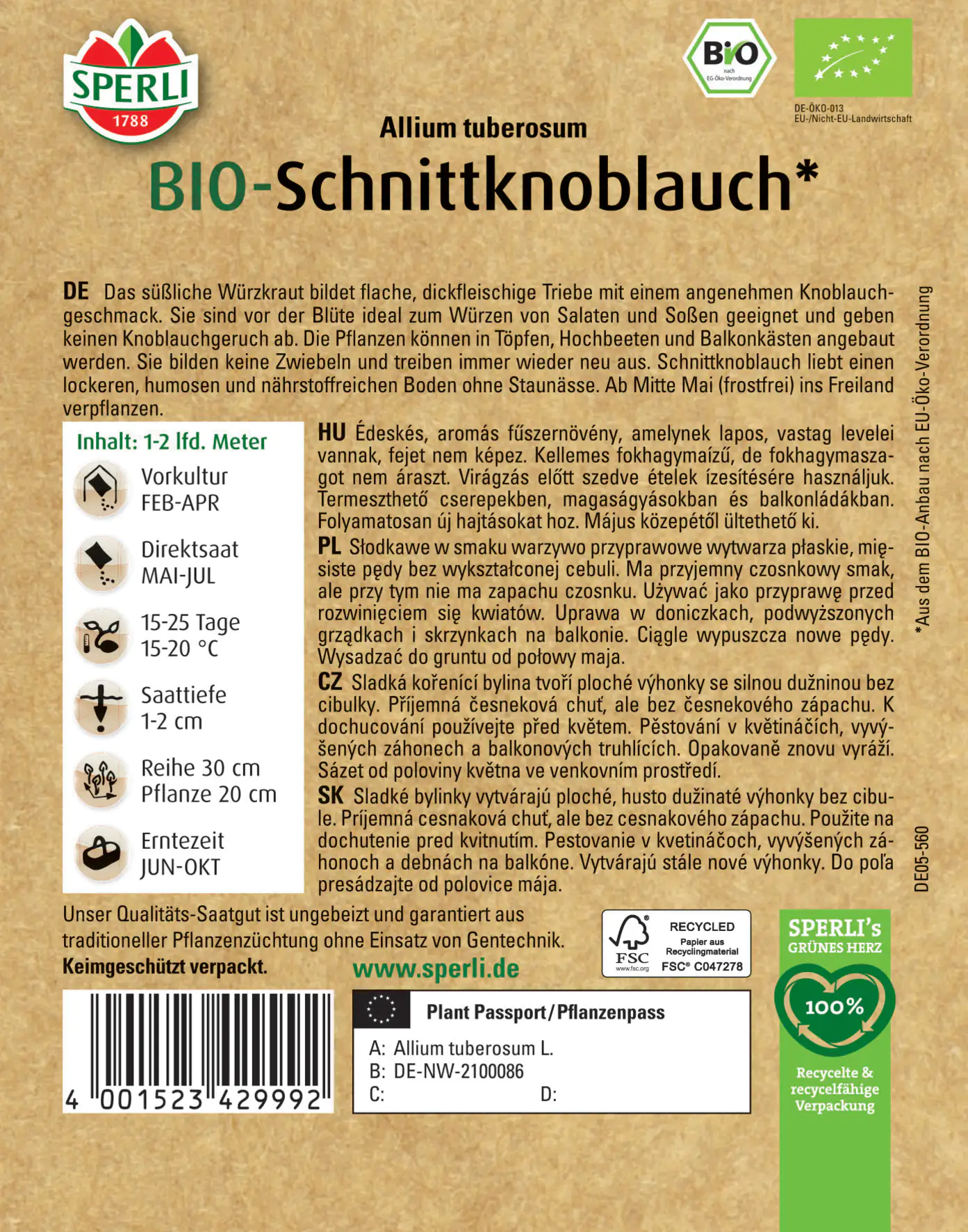 Sperli BIO Schnittknoblauch