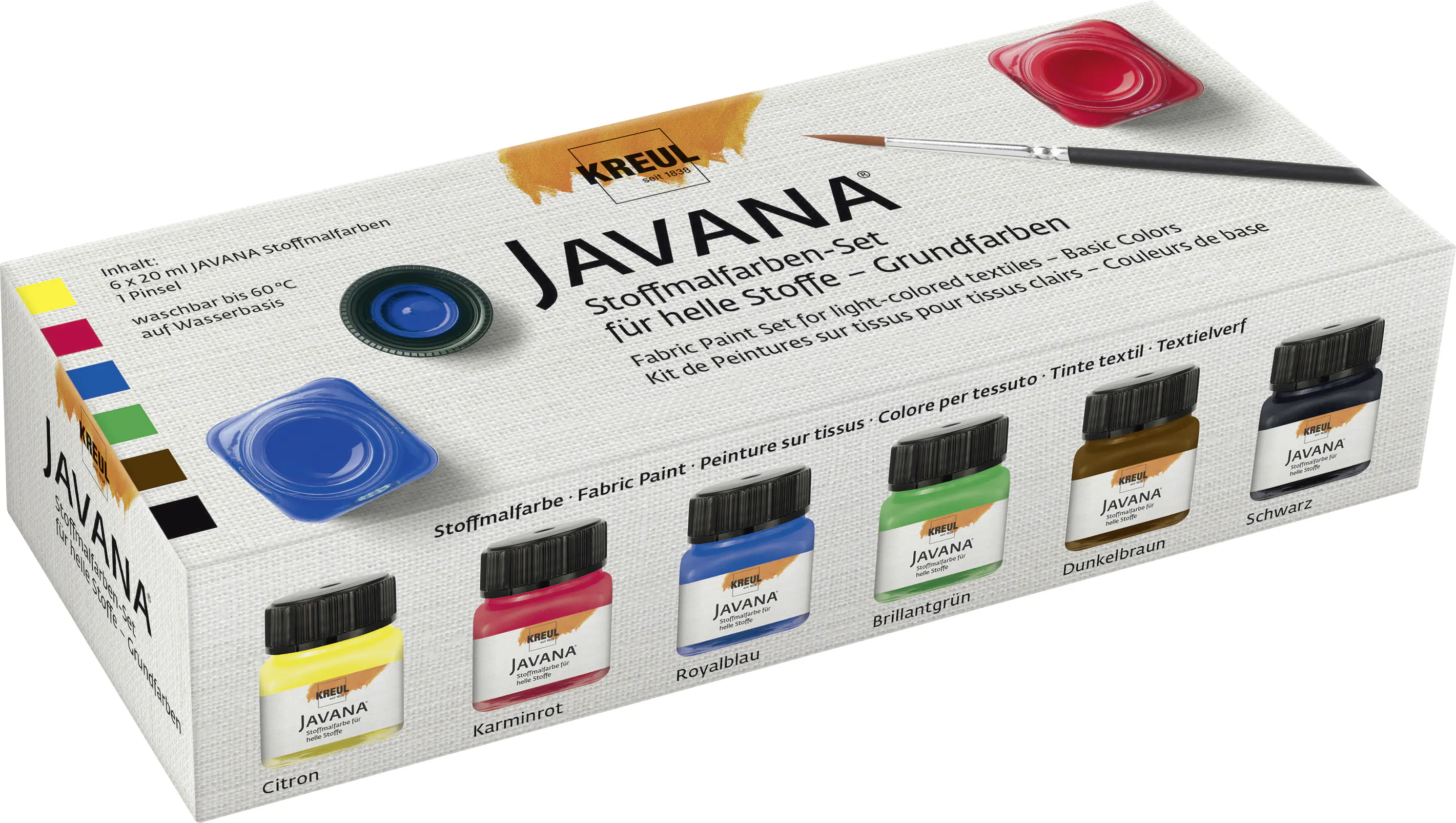 Kreul Javana Stoffmalfarben Set 6 x 20 ml für helle Stoffe, Grundfarben
