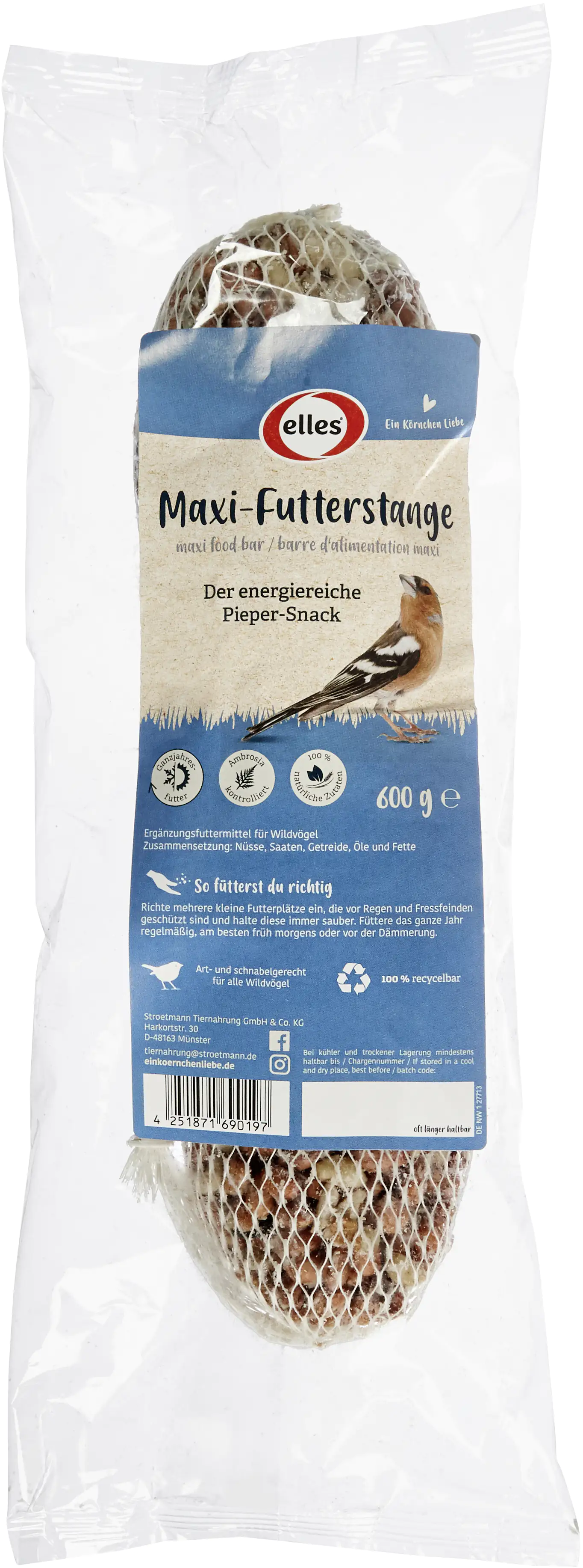 Elles Wildvogelfutter Maxifutterstange 600 g Elles Wildvogelfutter Maxifutterstange 600 g