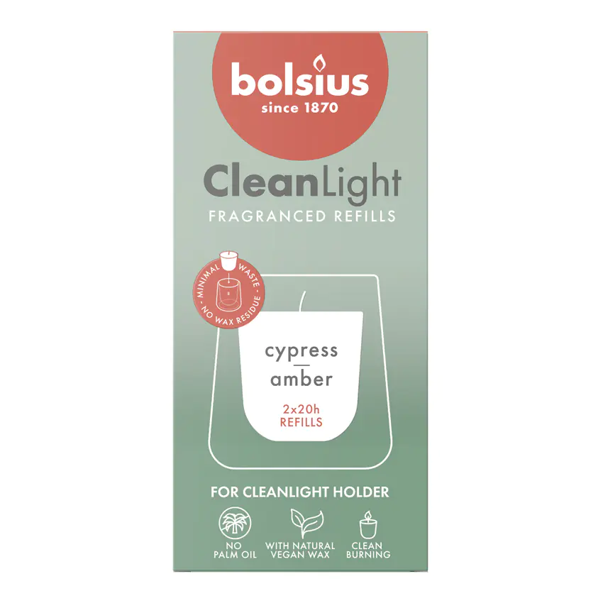 Bolsius Cleanlight Duft-Nachfüller 2er Pack Zypresse & Bernstein