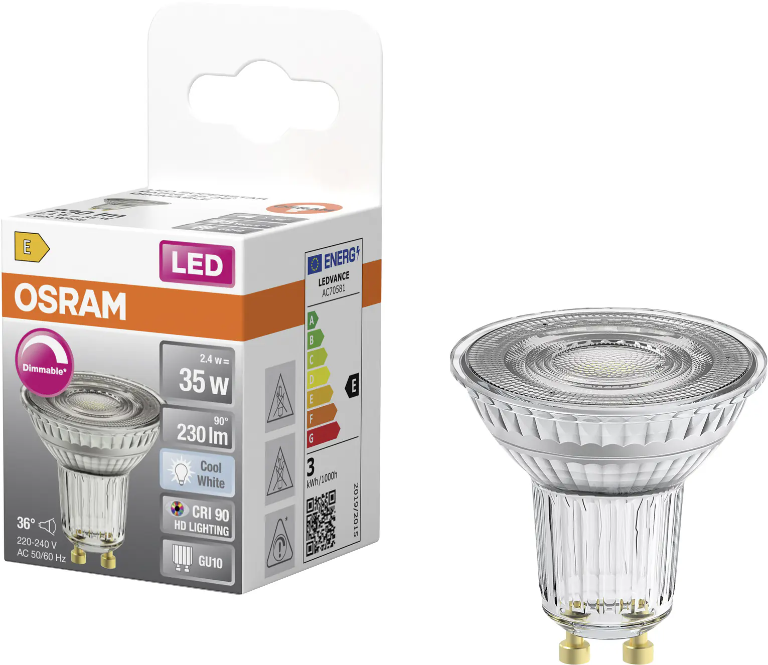 Osram LED Leuchtmittel GU10 Superstar 36° 2,4W dimmbar kaltweiß