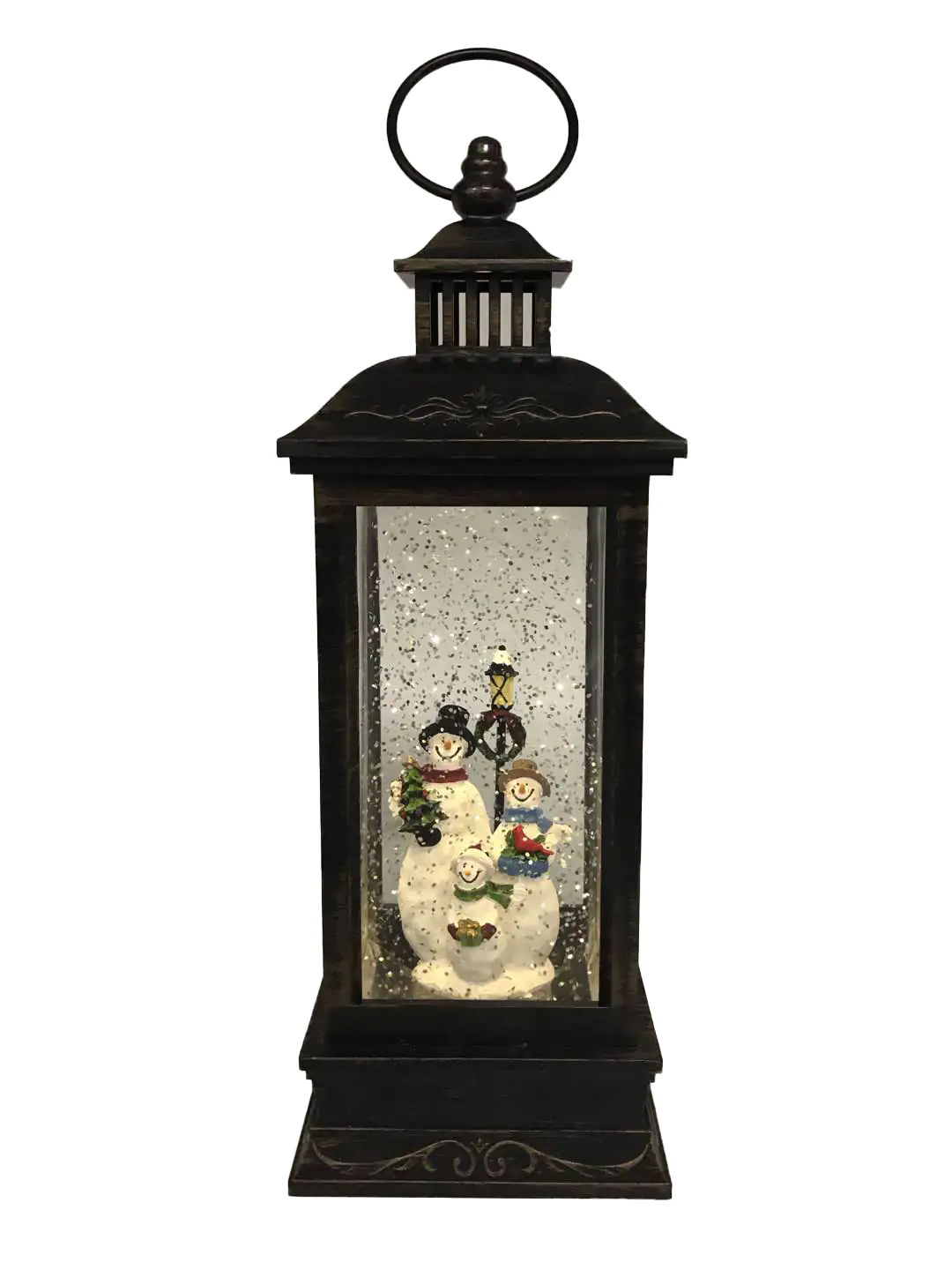 4333692380447 TrendLine LED Laterne Schneemann schwarz 28 x 9,5 cm warmweiß mit Timer