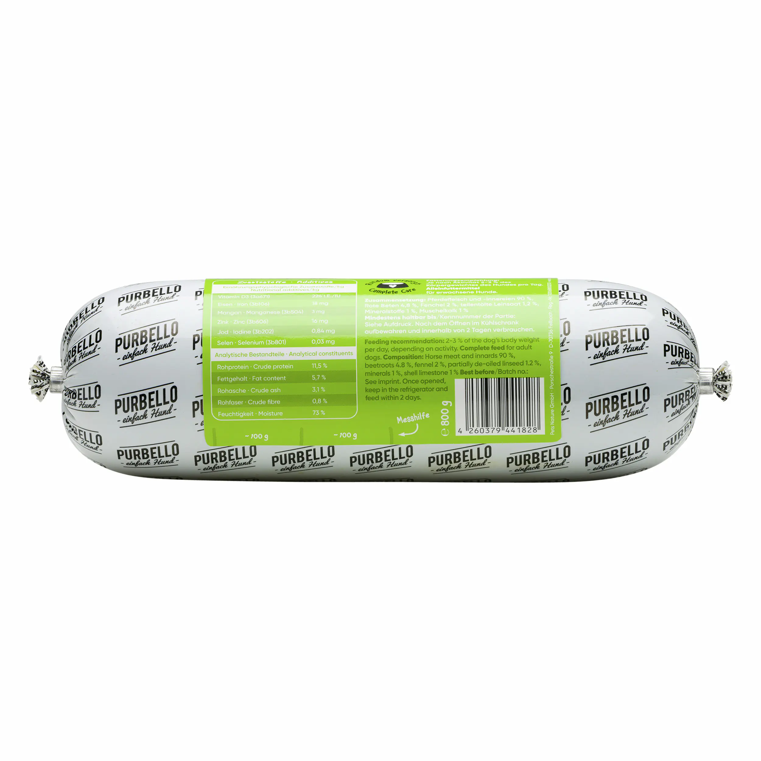 Purbello Hundefutter Rolle Adult getreidefrei 800 g Pferd