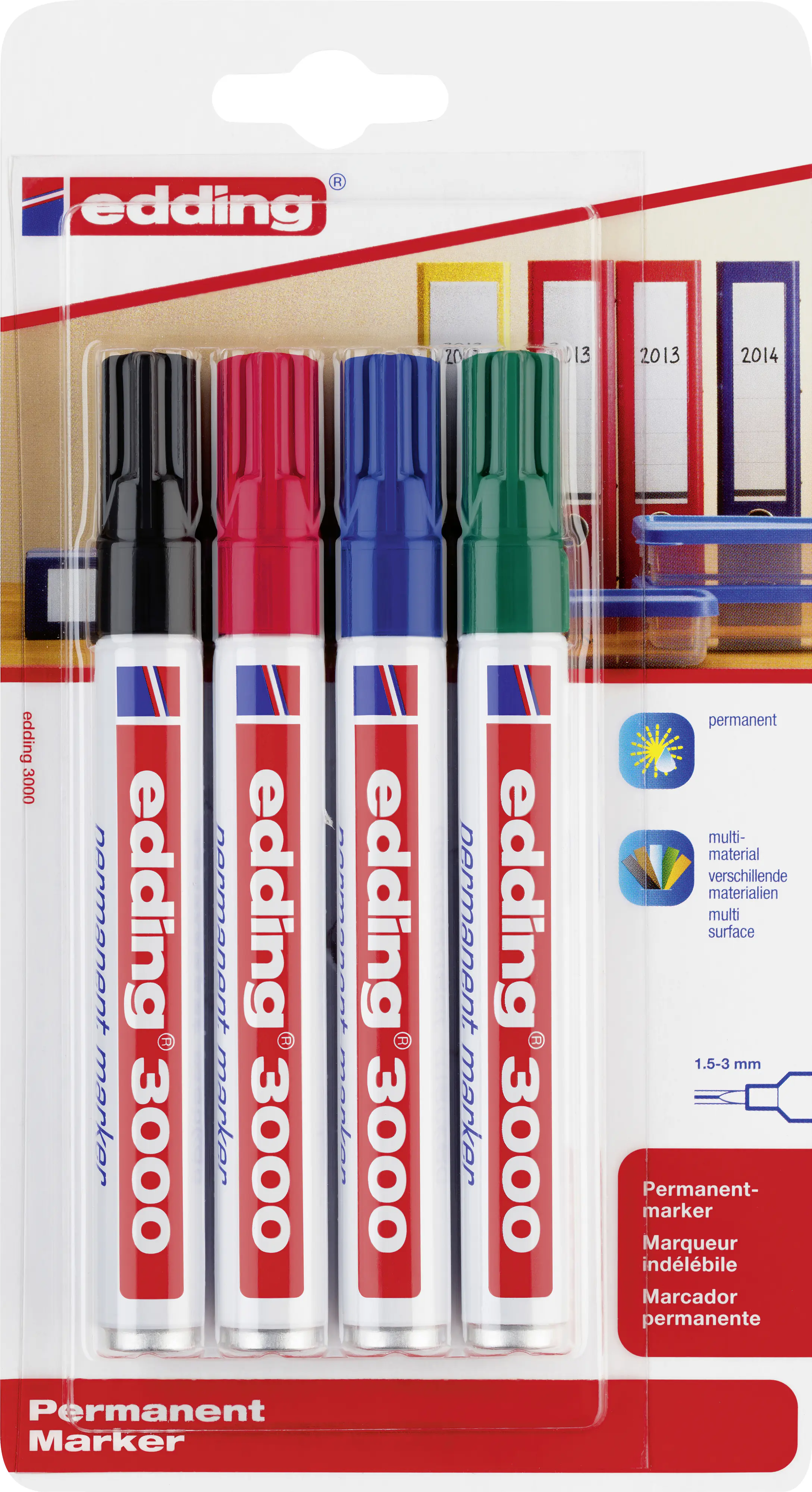 Edding 3000 Permanent Marker 4er Set 1,5 - 3 mm