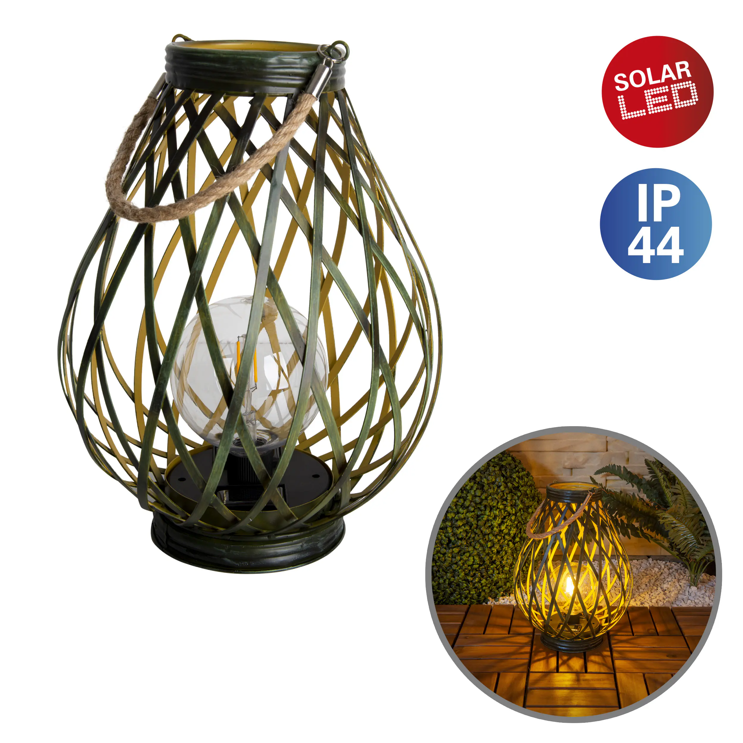 Näve Solar-Dekoleuchte LED mit Dämmerungssensor Baluba 31 cm grün/gold