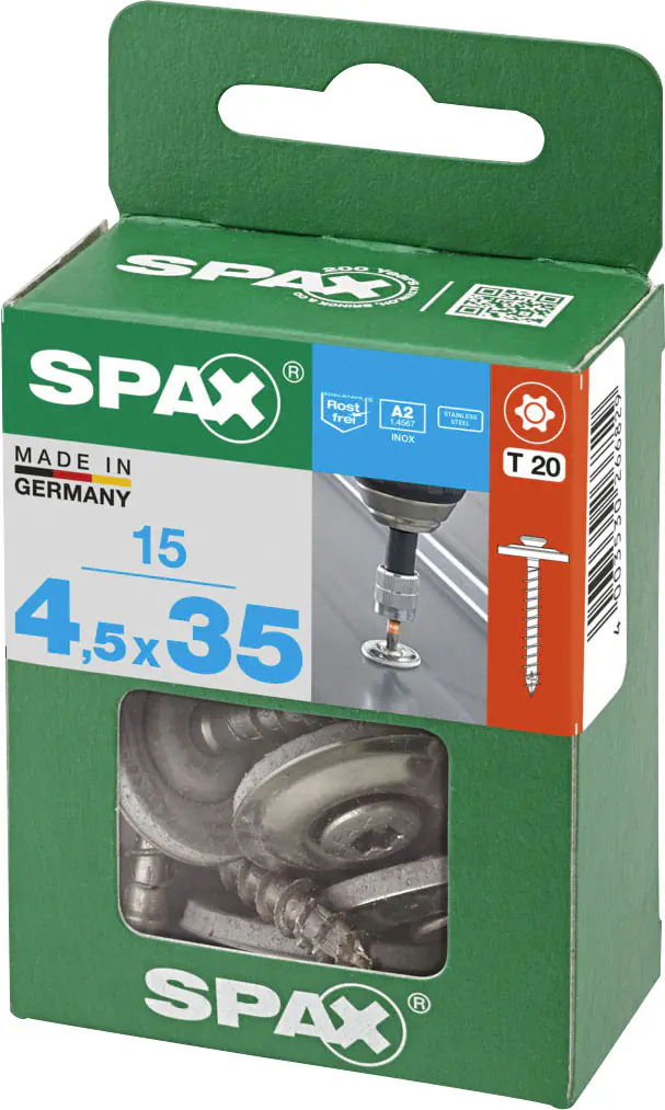 Spax Spenglerschrauben 4,5 x 35 mm T20 Vollgewinde - 15 Stk.  Spax Spenglerschrauben 4,5 x 35 mm T20 Vollgewinde - 15 Stk.