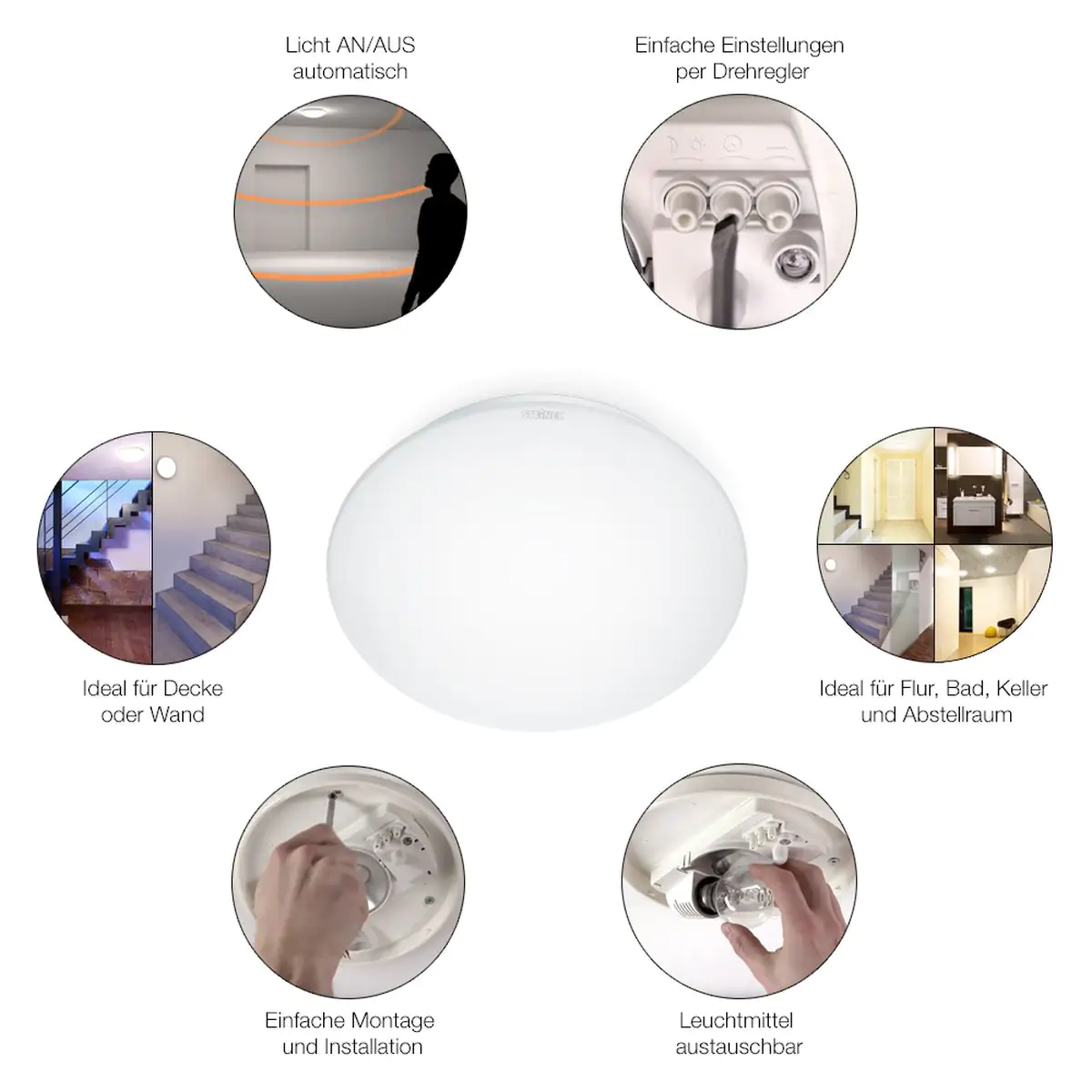 Steinel Sensor Innenleuchte RS 16 L S weiß  mit Bewegungsmelder Opalglas