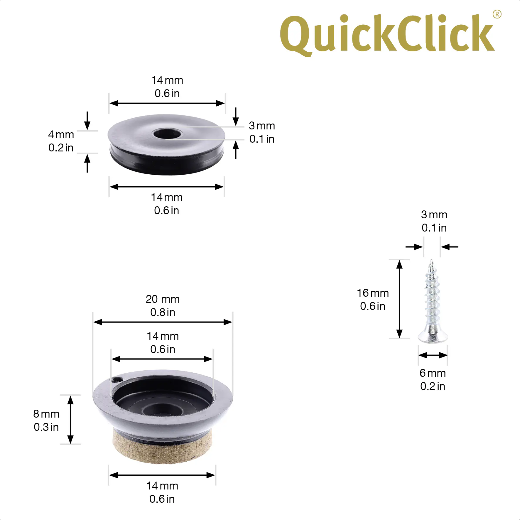 Wagner Möbelgleiter zum Anschrauben Syno braun schwarz Ø 20 mm - 4 Stück 