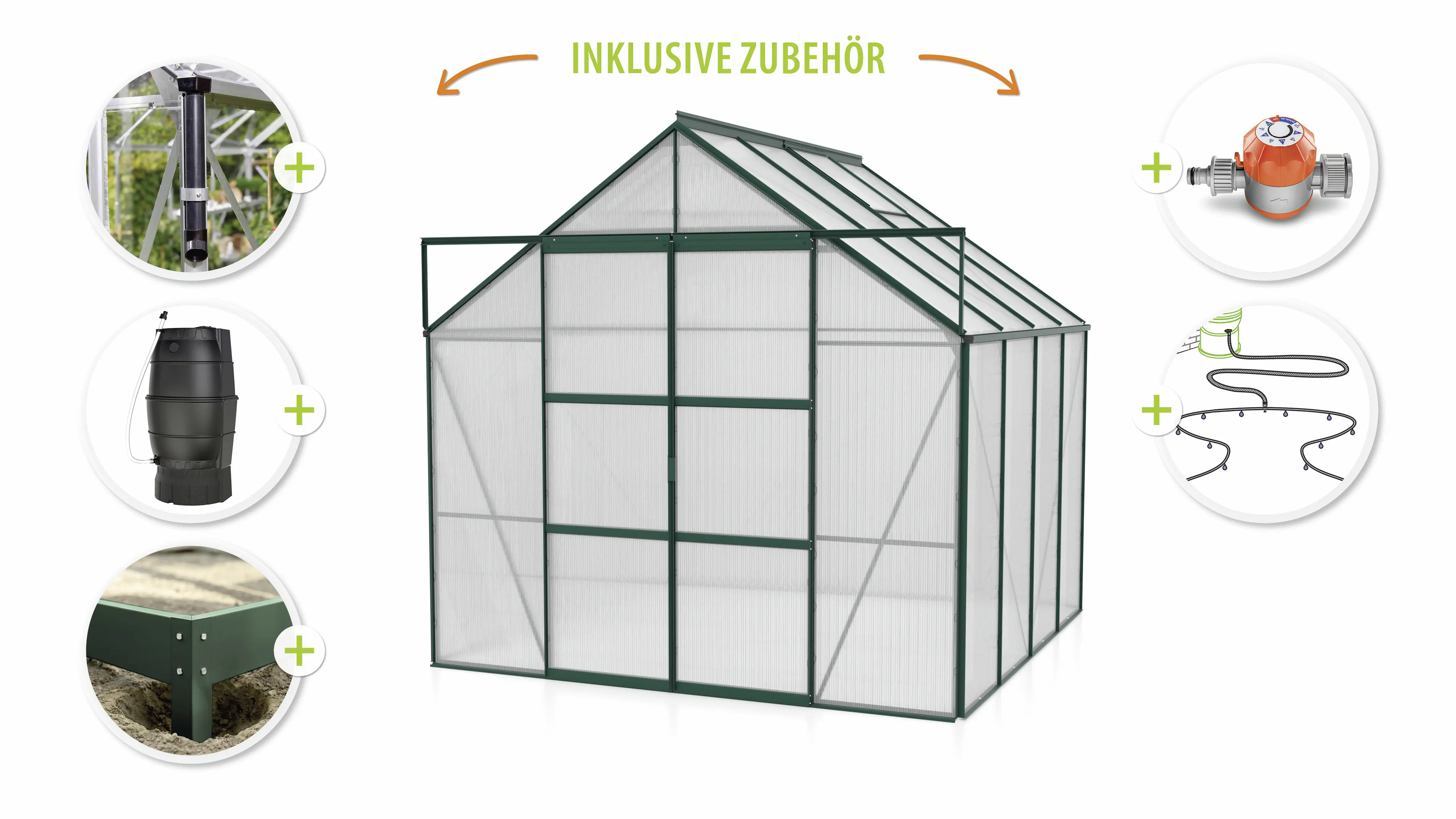 Vitavia Gewächshaus-Set Uranus 6700 HKP 4 mm smaragd 254 x 254 cm 