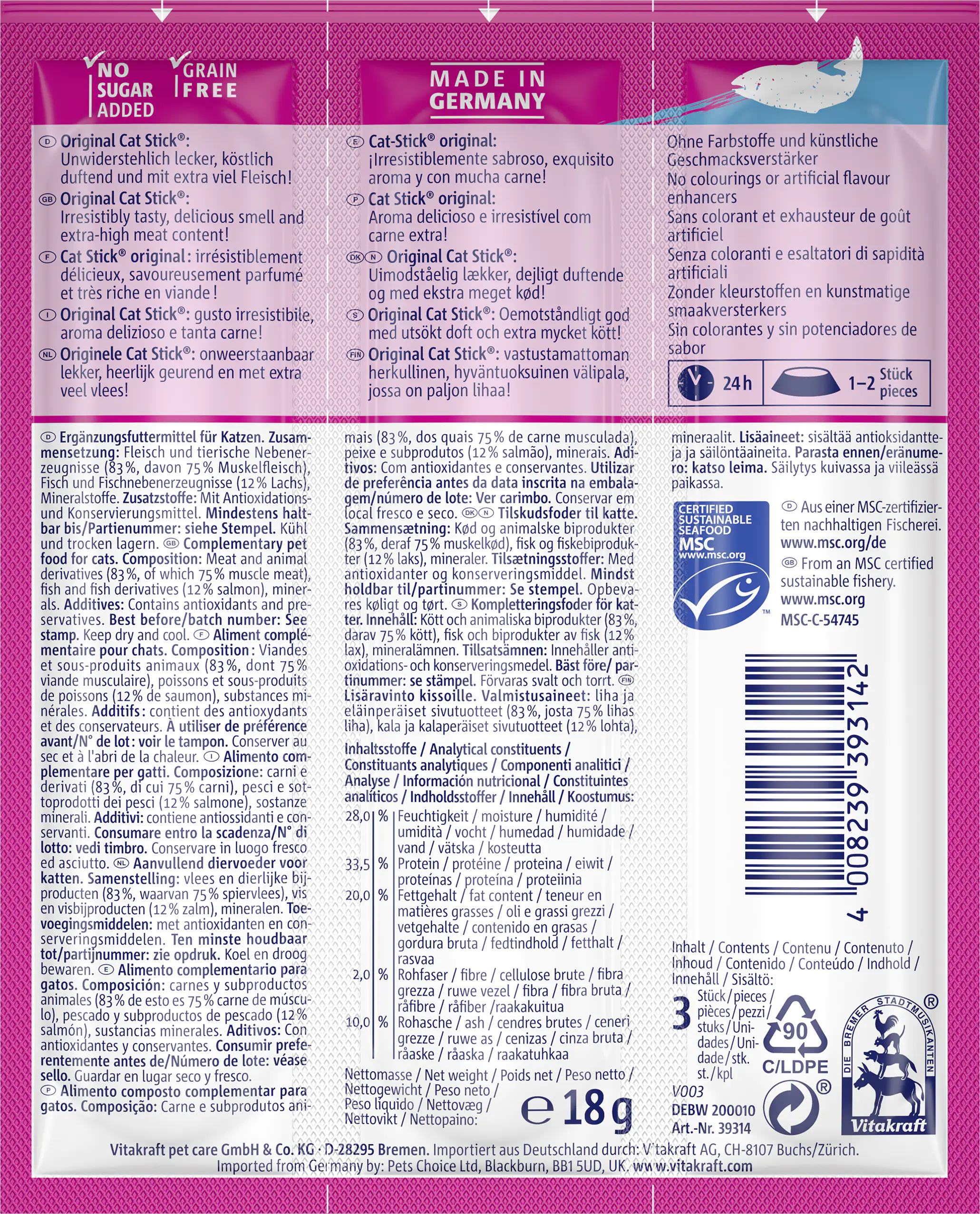 Vitakraft Katzensnack Stick MSC Lachs Vitakraft Katzensnack Stick MSC Lachs