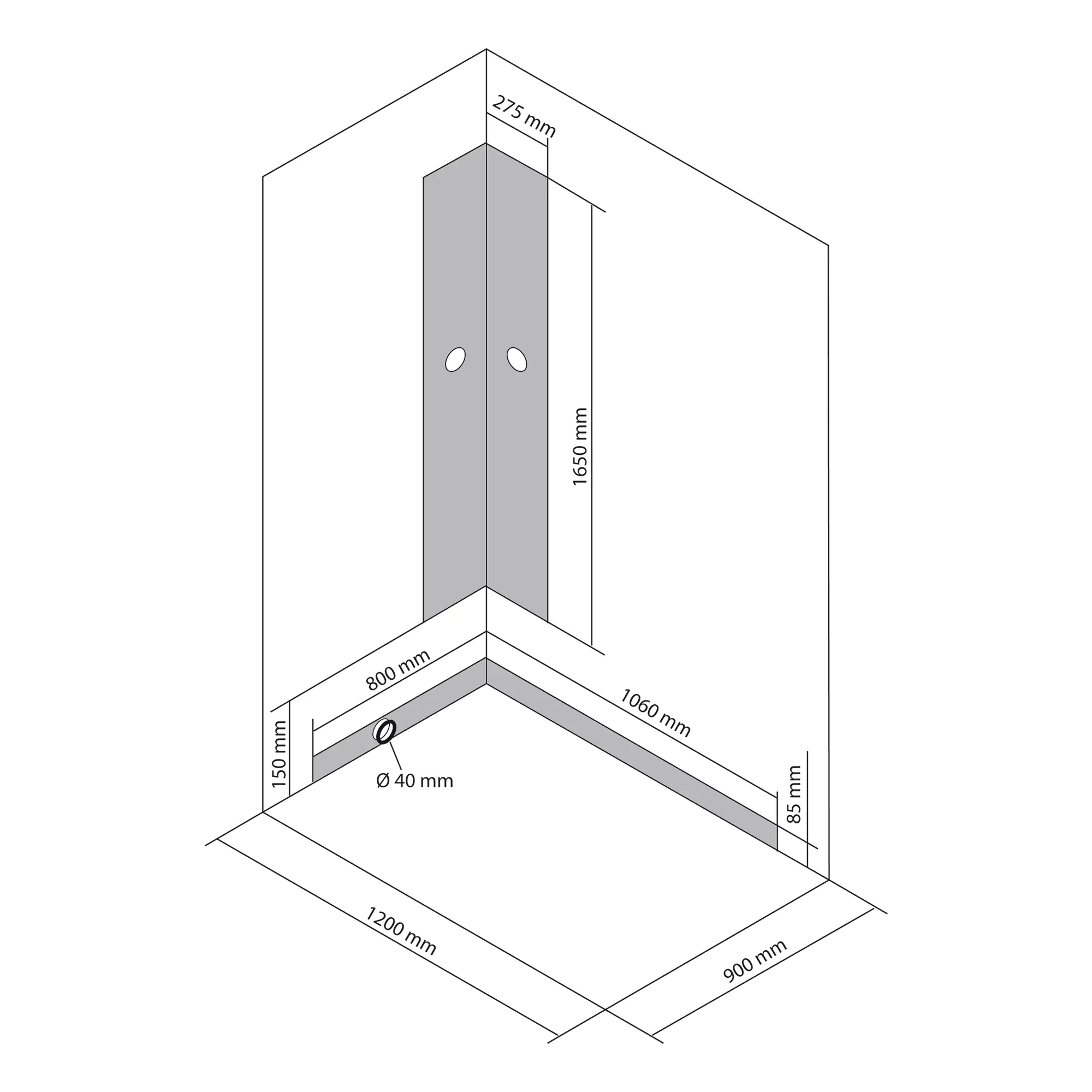 Breuer Komplettdusche BR 100 Schiebetür + Seitenwand re 90x120x204 cm, Schwarz, Klarglas hell