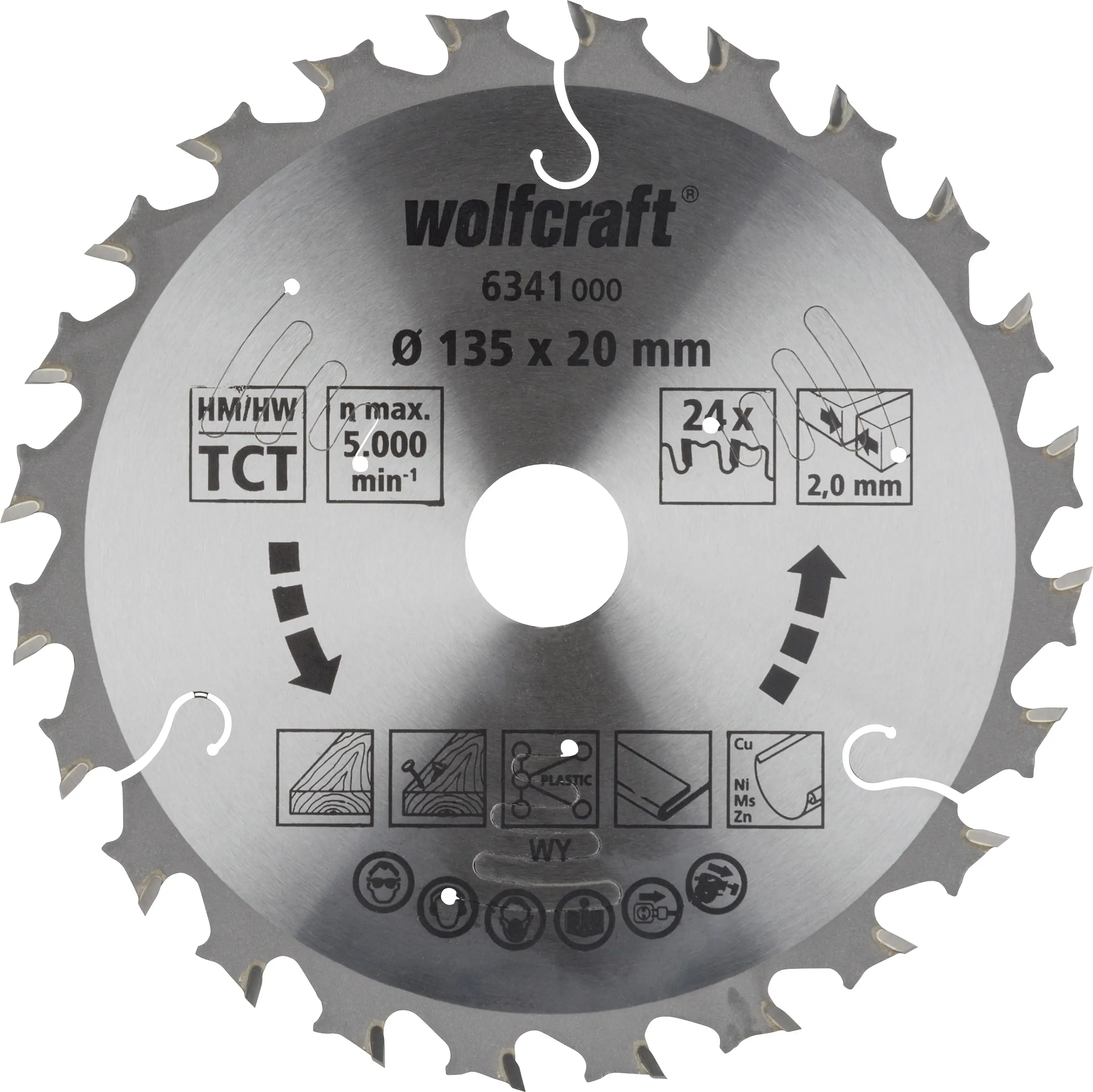 Wolfcraft Kreissägeblatt Ø 135 mm Bohrung Ø 20 mm 24 Zähne Wolfcraft Kreissägeblatt Ø 135 mm Bohrung Ø 20 mm 24 Zähne