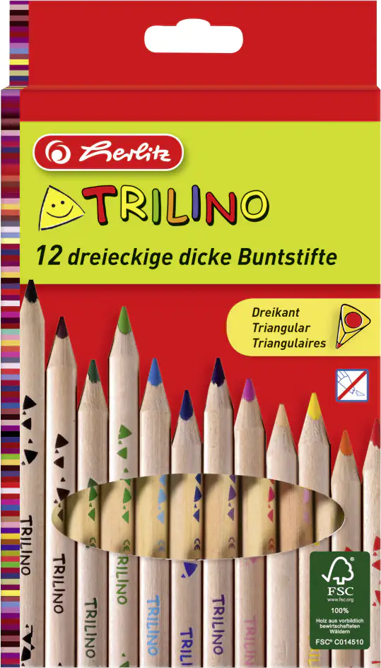 herlitz Dreikantbuntstifte Trilino 12er Set aus Holz in Hängeschachtel