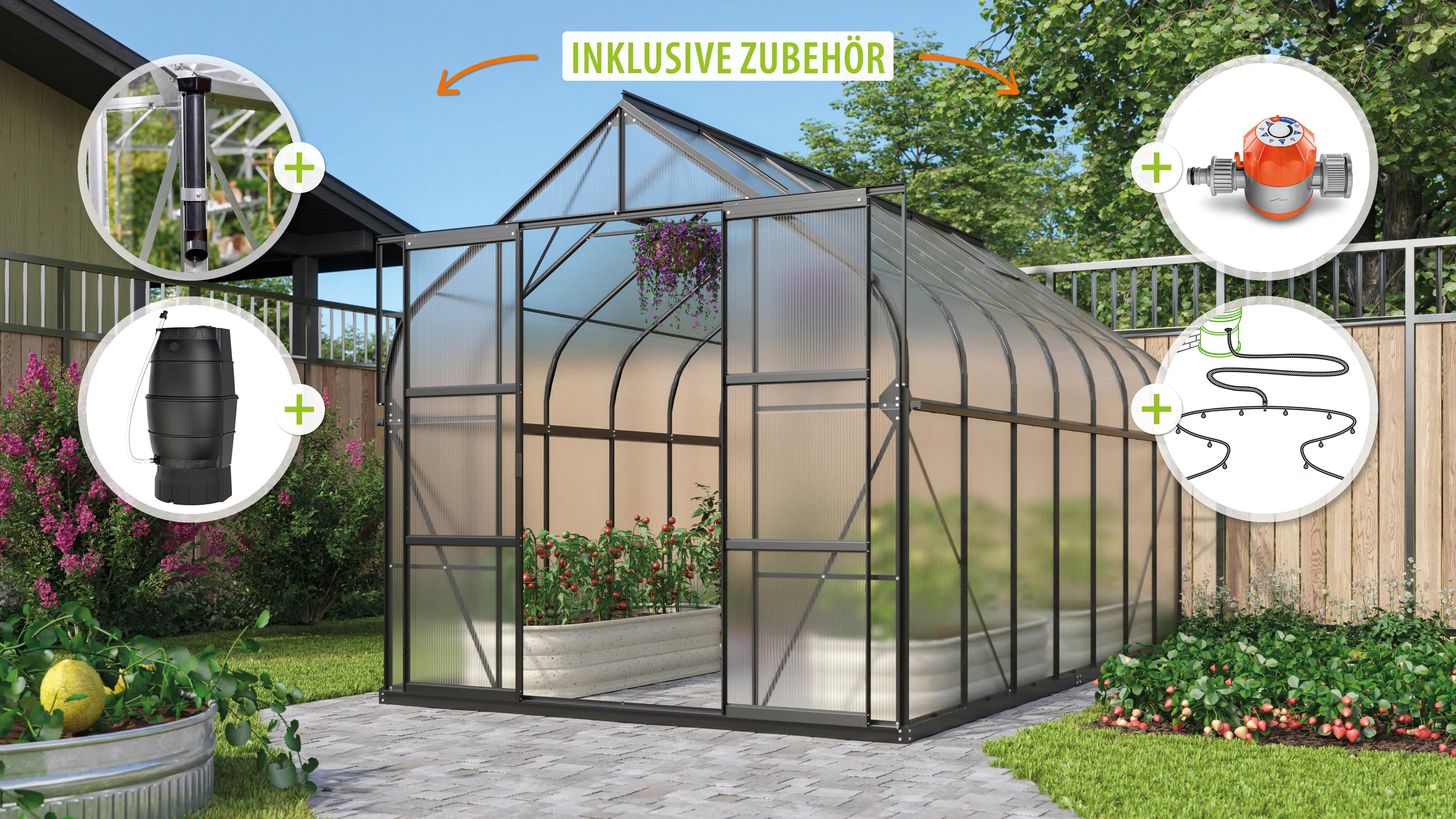 Vitavia Gewächshaus-Set-Set Dione 11500 HKP 4 mm schwarz 254 x 441 cm