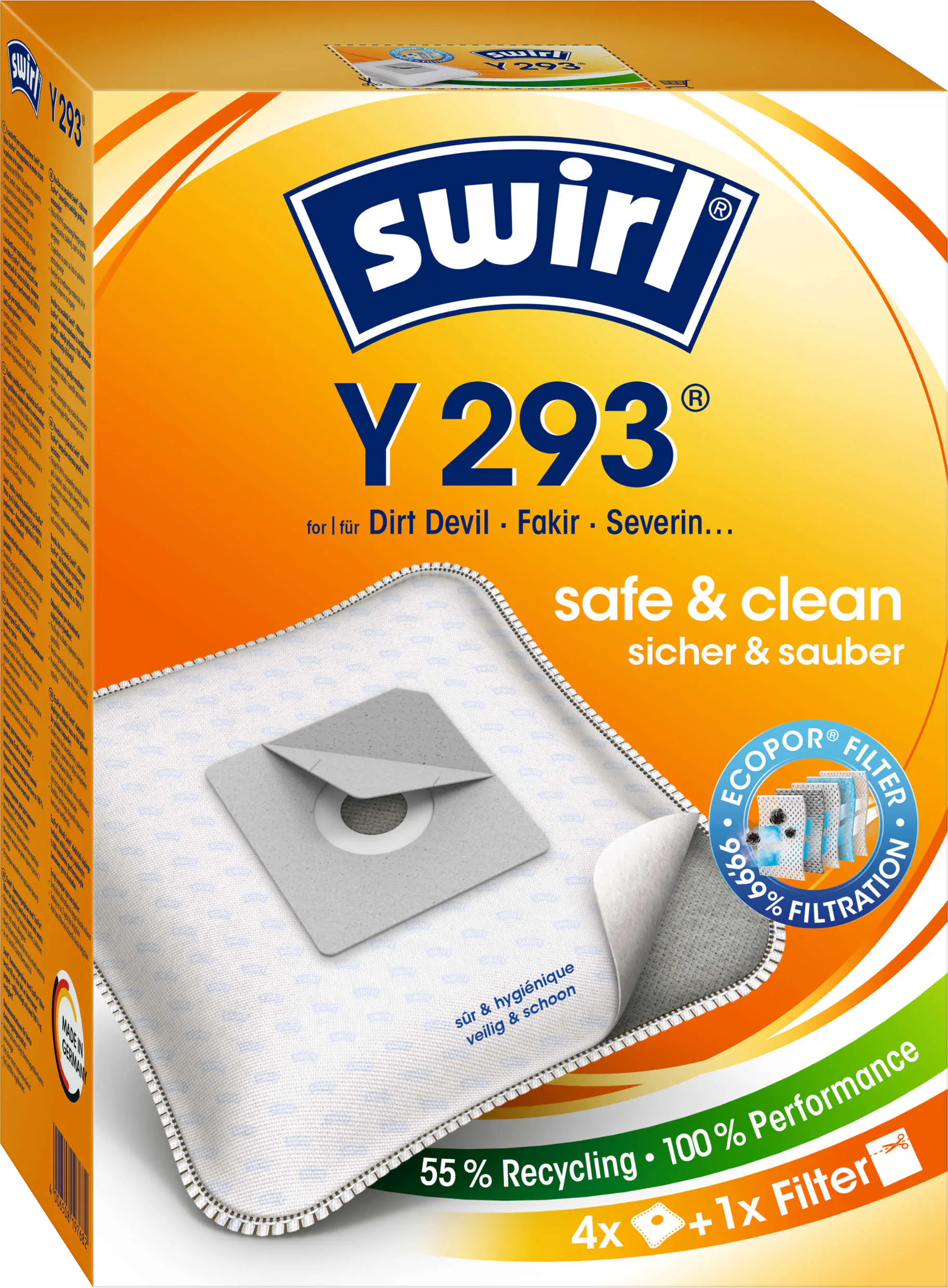 Swirl Y 293 EcoPor Staubsaugerbeutel 4 Staubbeutel + 1 Filter