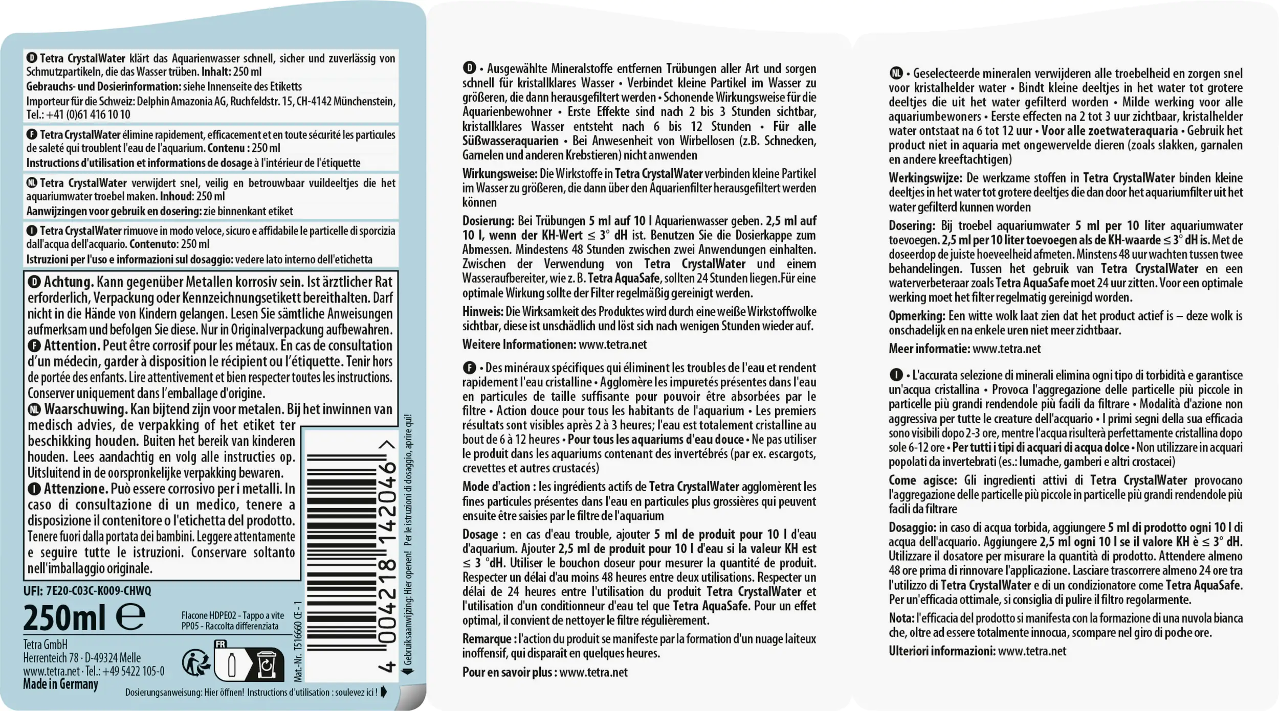 Tetra Wasseraufbereitung Crystal Water Süßwasseraquarien 250 ml Tetra Wasseraufbereitung Crystal Water Süßwasseraquarien 250 ml