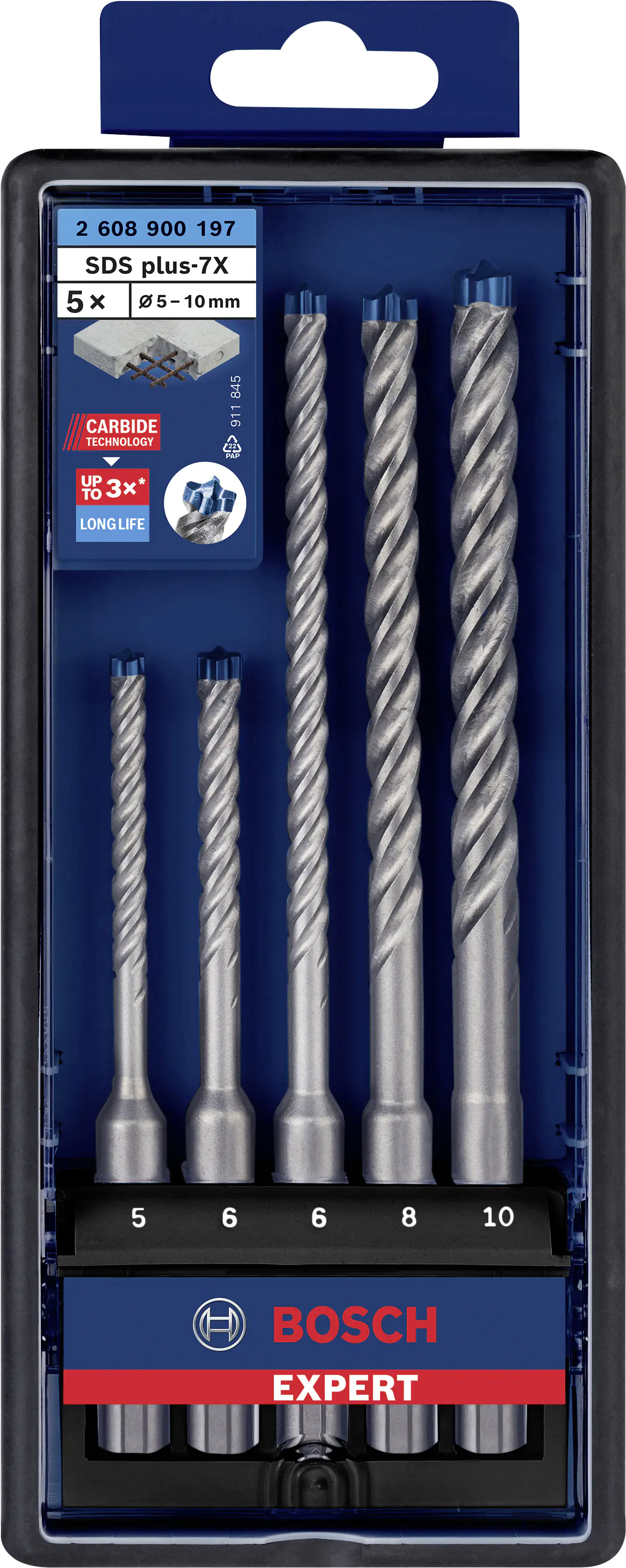 Bosch Expert SDS plus-7X Hammerbohrer-Set Ø 5, 6, 6, 8, 10 mm 5-teilig Bosch Expert SDS plus-7X Hammerbohrer-Set Ø 5, 6, 6, 8, 10 mm 5-teilig