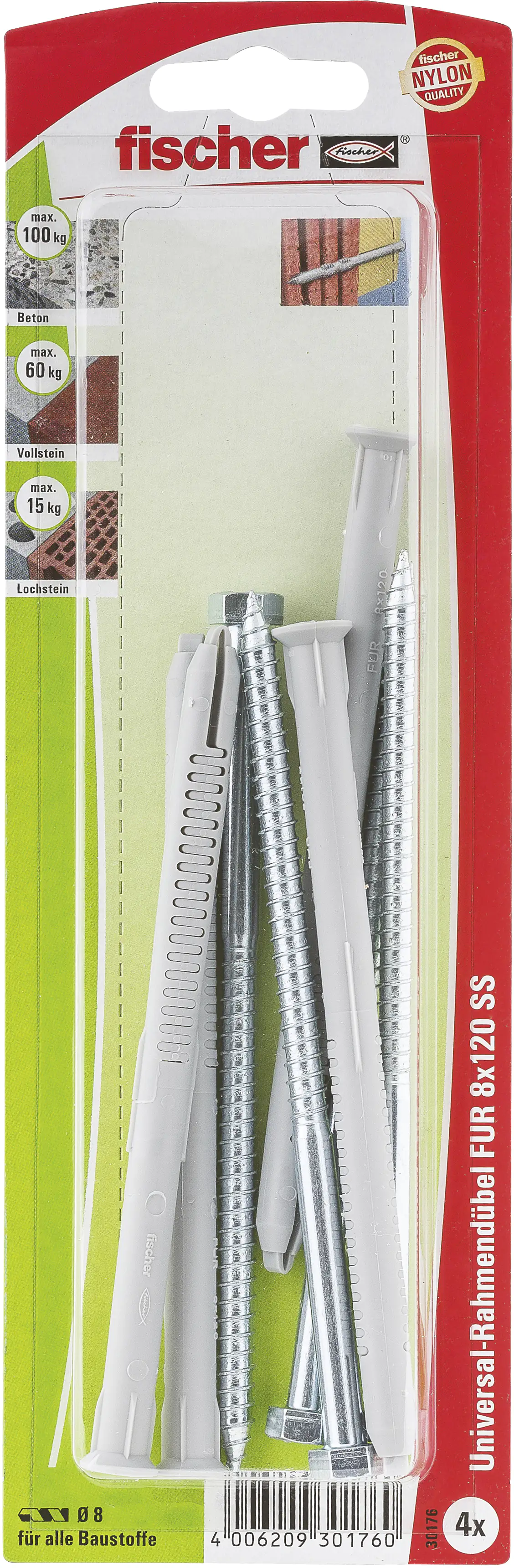 4006209301760 Fischer Langschaftdübel FUR 8.0 x 120 mm - 4 Stück