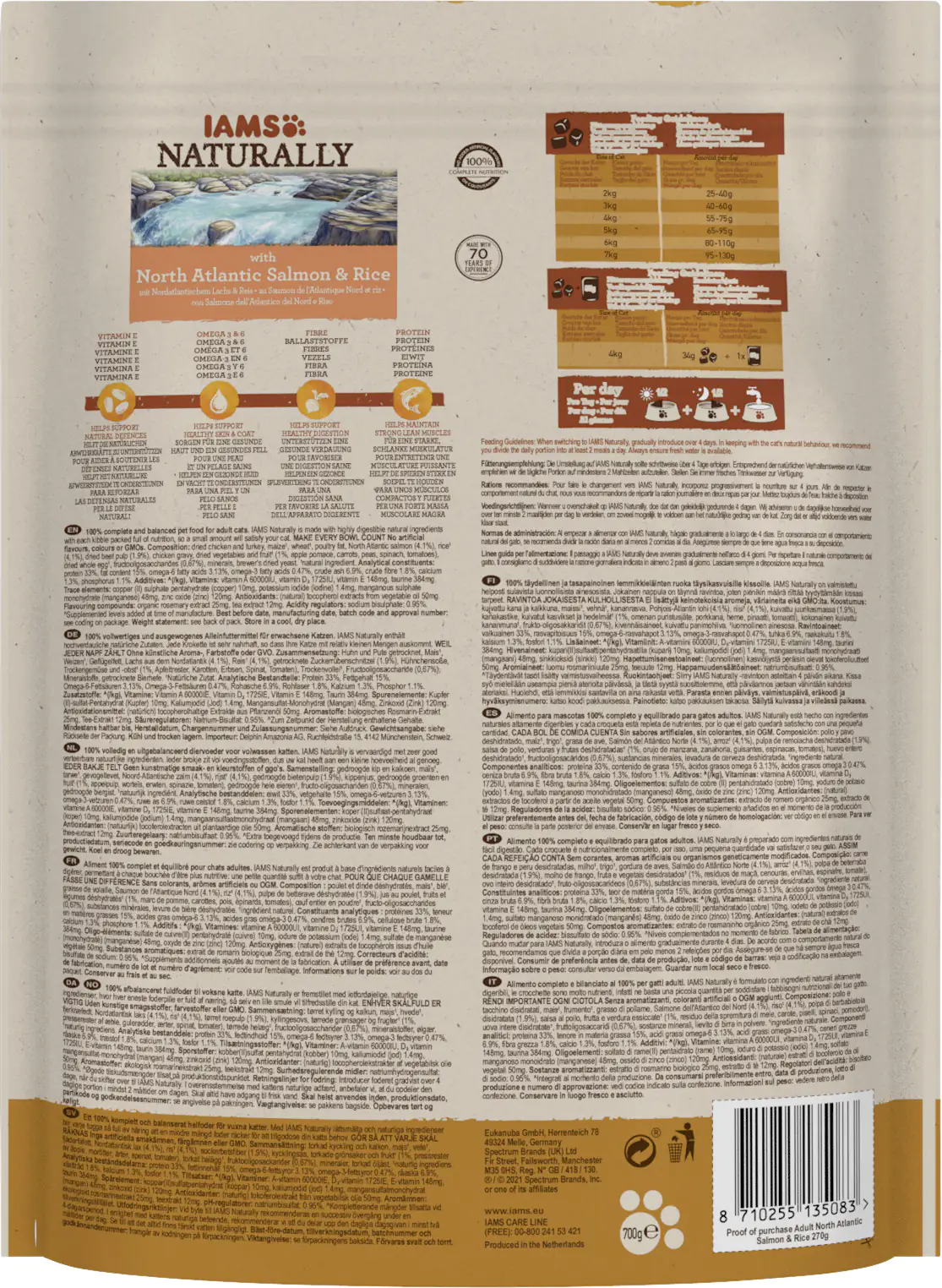 Iams Naturally Katzentrockenfutter Lachs 700 g