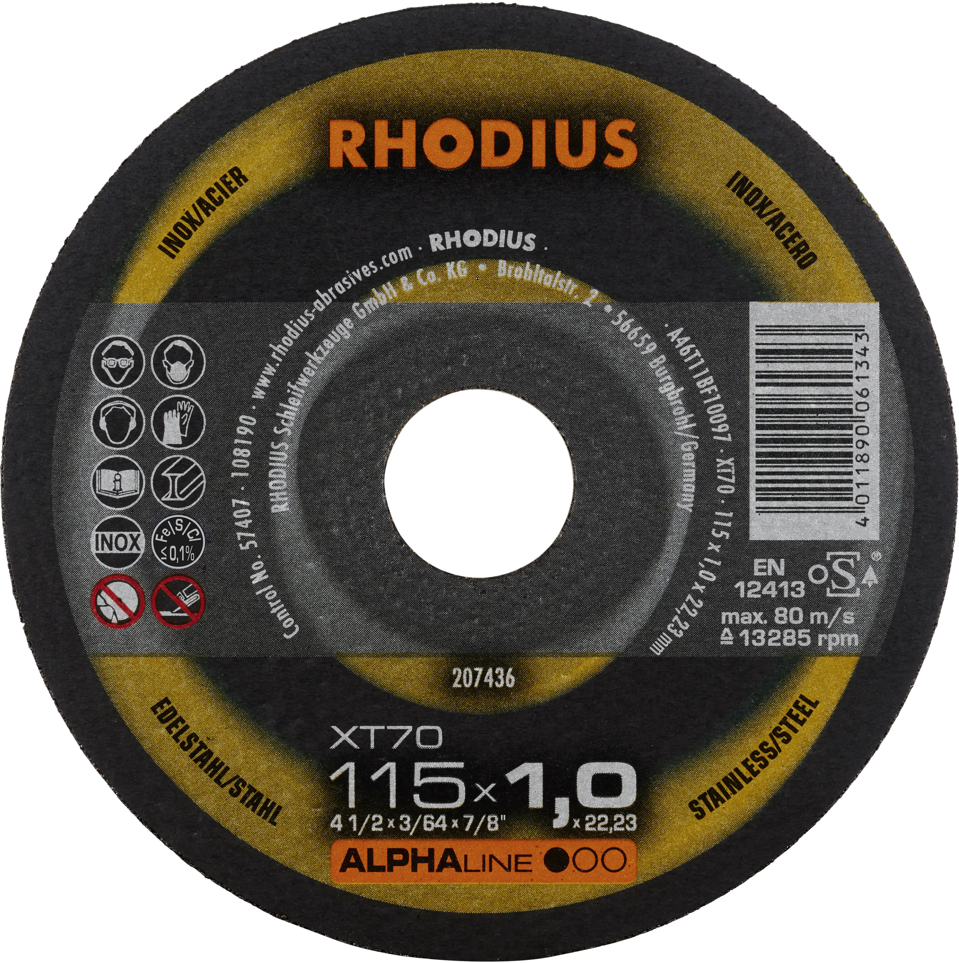 Rhodius Trennscheibe extradünn XT70 Ø 115 mm Bohrung 22,23 mm Rhodius Trennscheibe extradünn XT70 Ø 115 mm Bohrung 22,23 mm