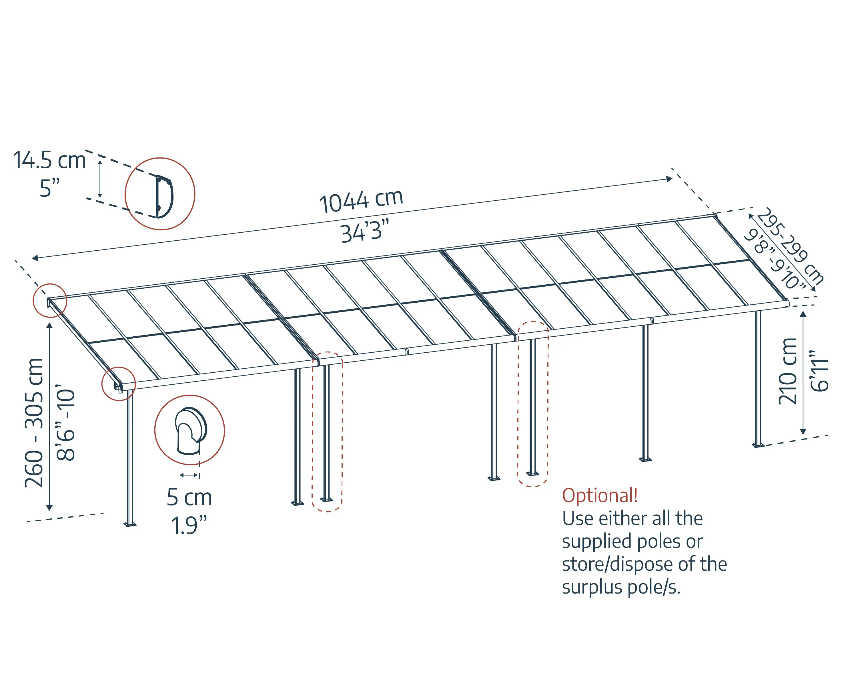 Canopia Terrassenüberdachung Sierra Cabrio 1044 x 295 cm grau 
