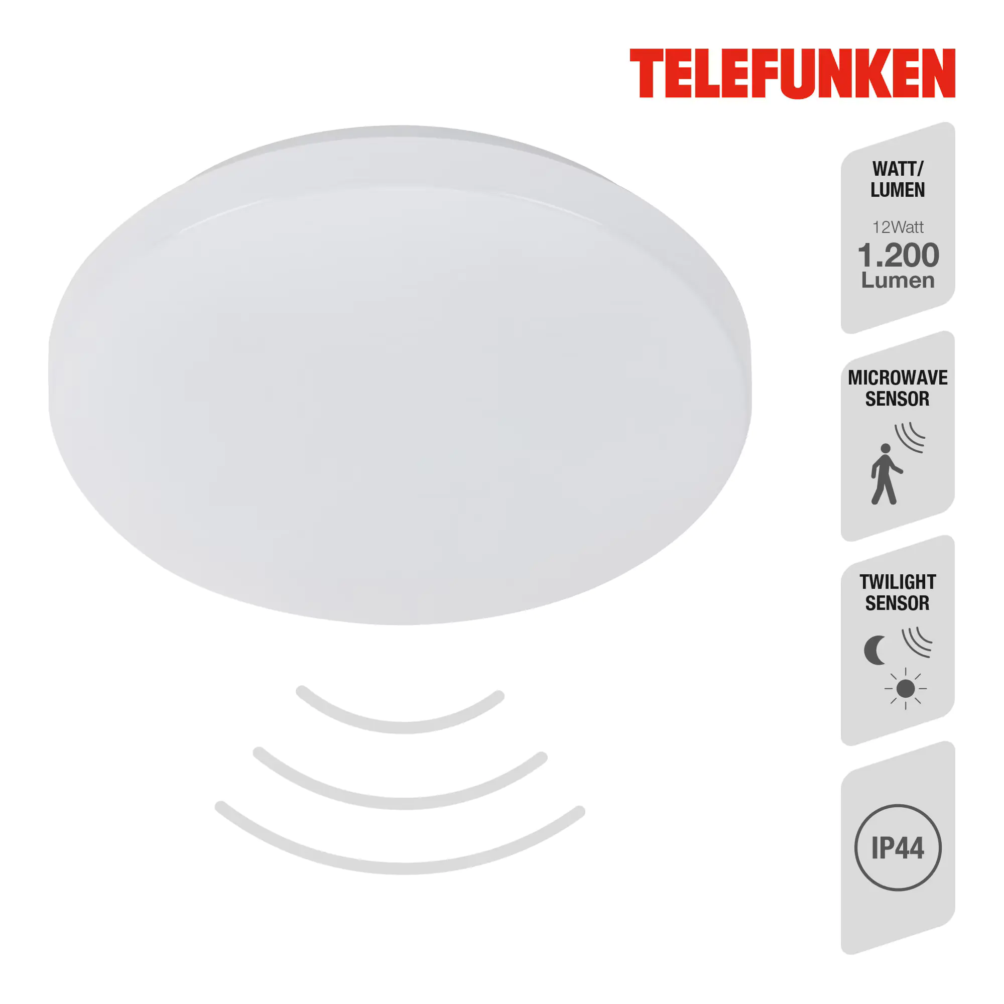 Telefunken LED Deckenleuchte 12W mit Bewegungsmelder weiß 29x29 cm